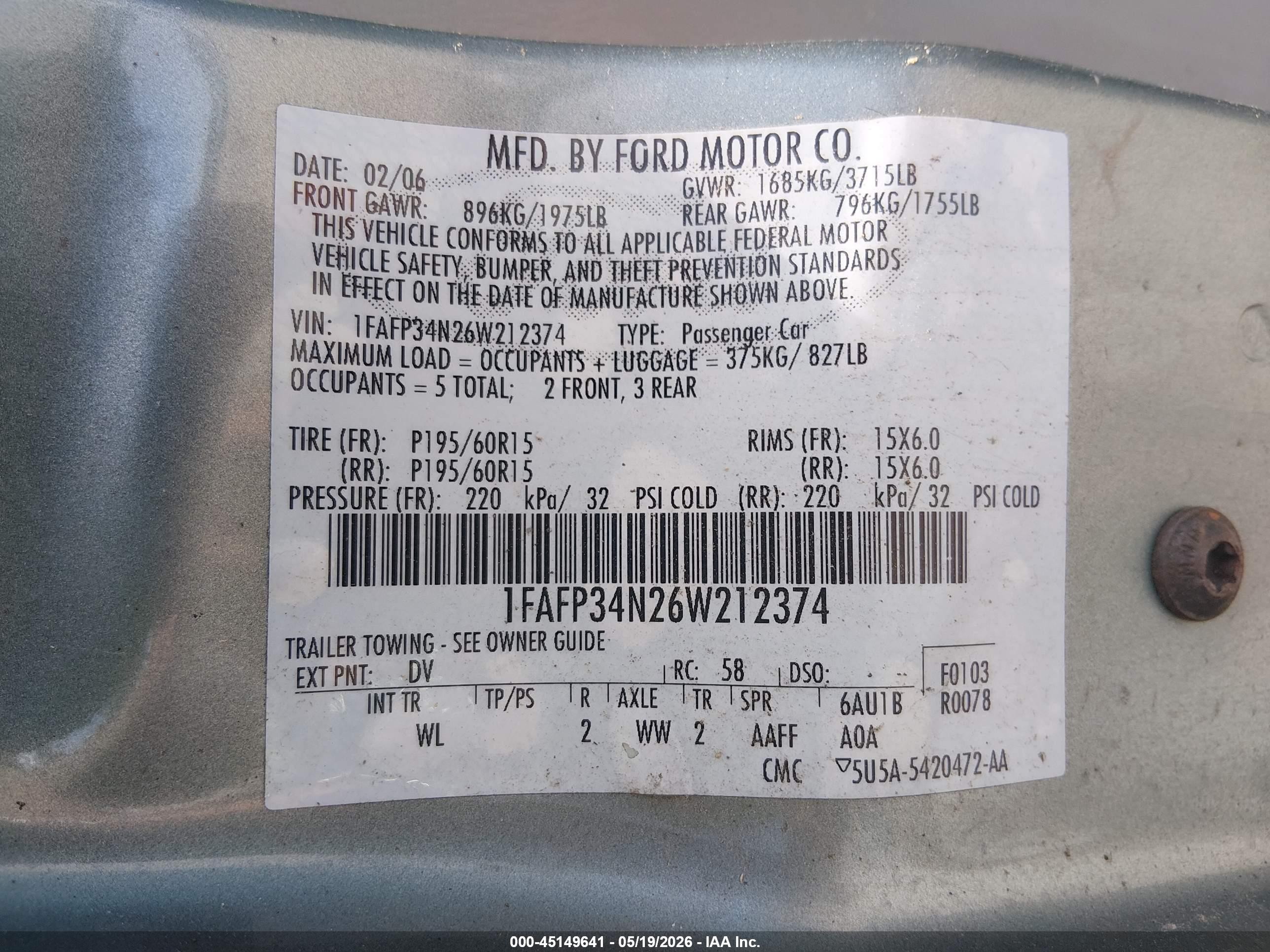 2006 Ford Focus Zx4 Бирюзовый vin: 1FAFP34N26W212374