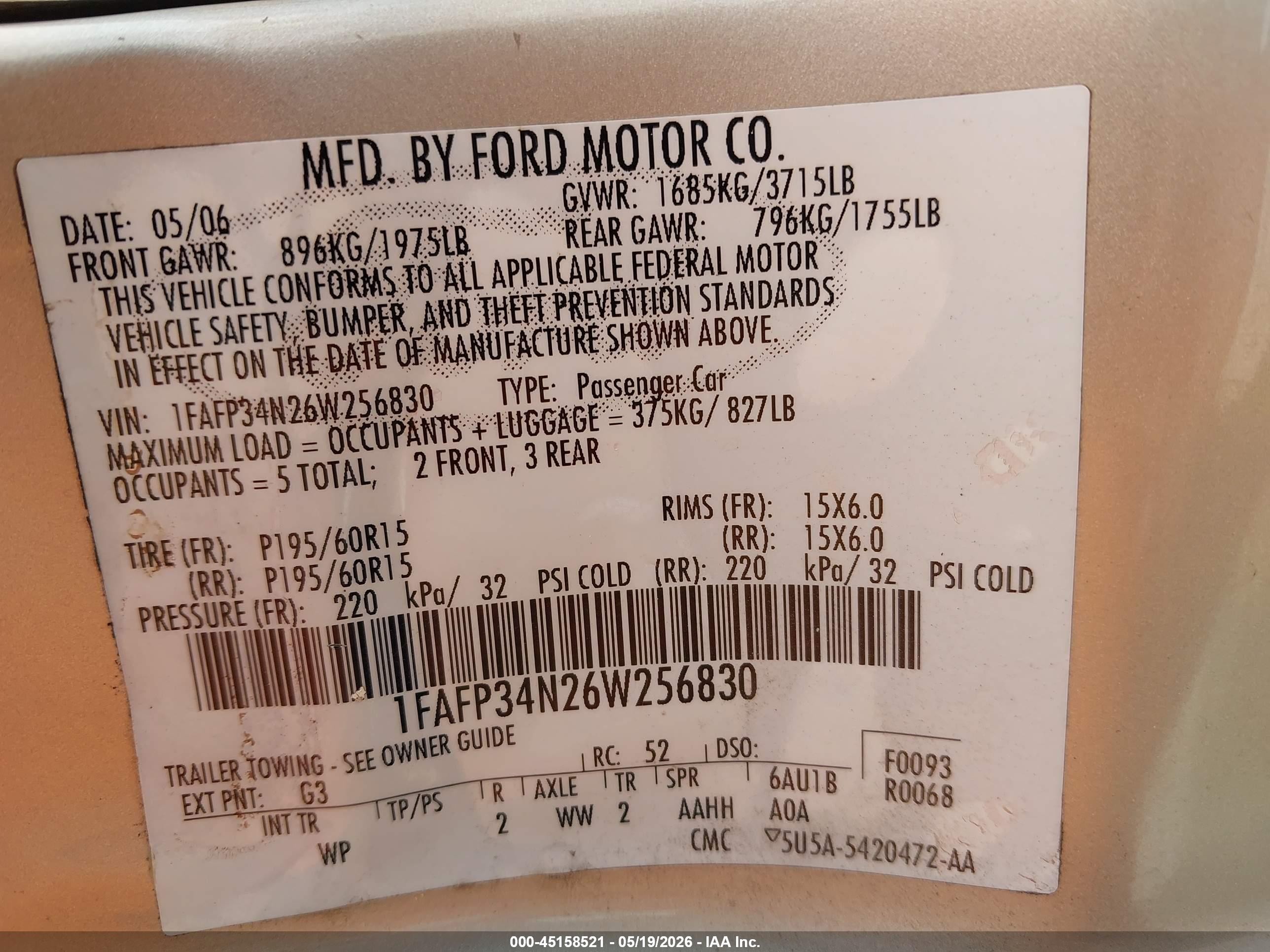 2006 Ford Focus Zx4 Beige vin: 1FAFP34N26W256830