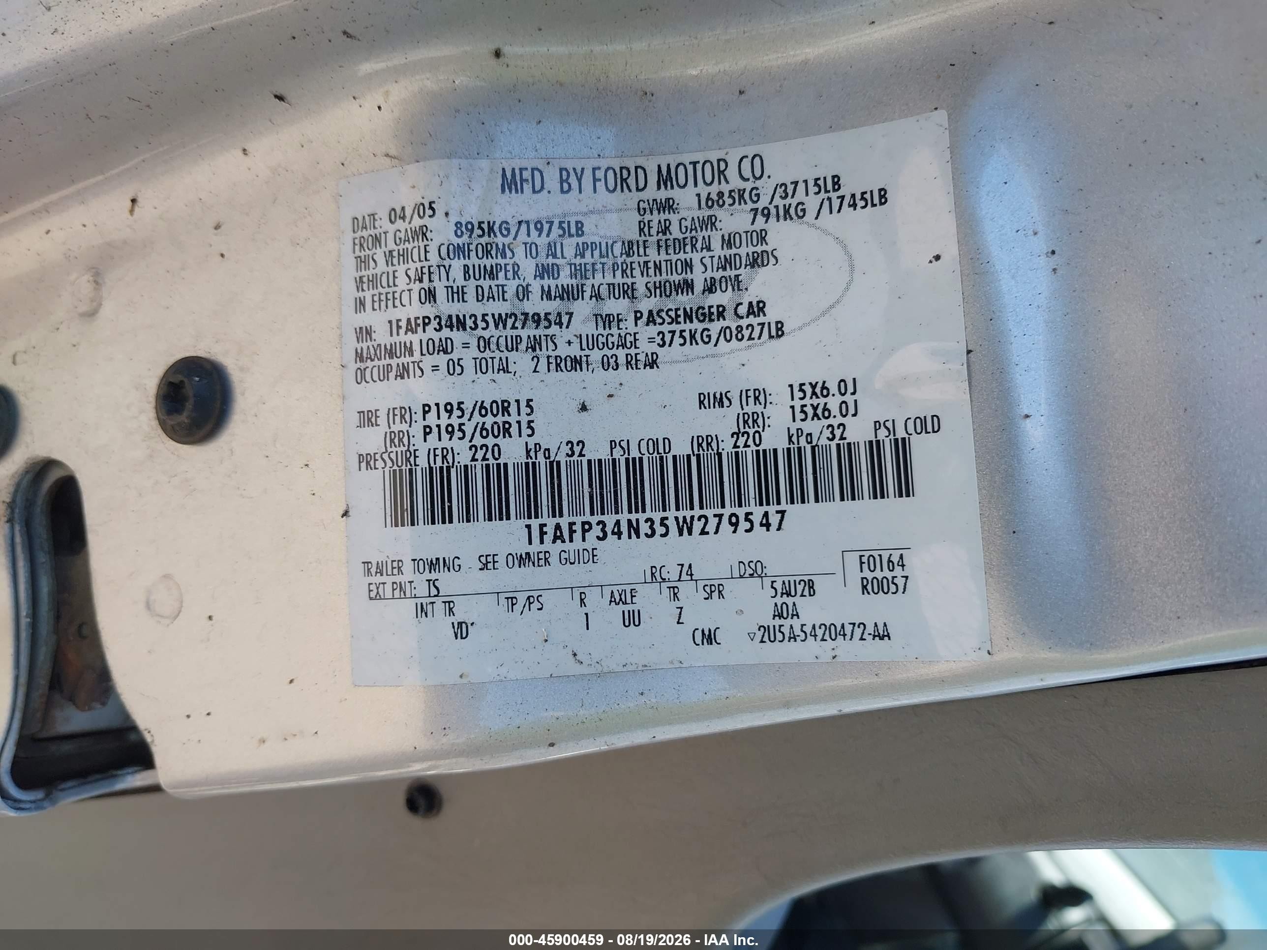 2005 Ford Focus Zx4 Серебряный vin: 1FAFP34N35W279547