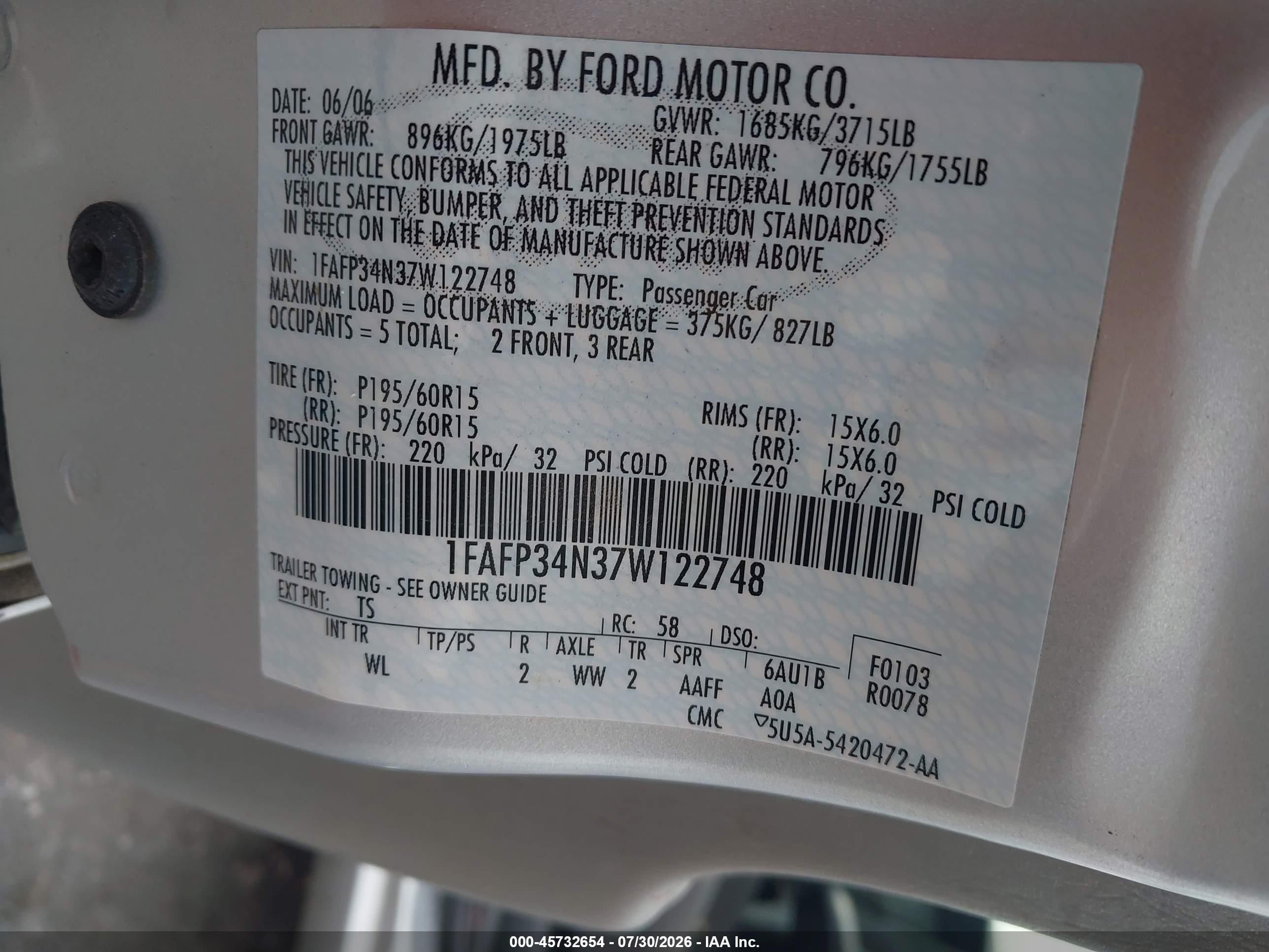 2007 Ford Focus Zx4/s/se/ses Silver vin: 1FAFP34N37W122748