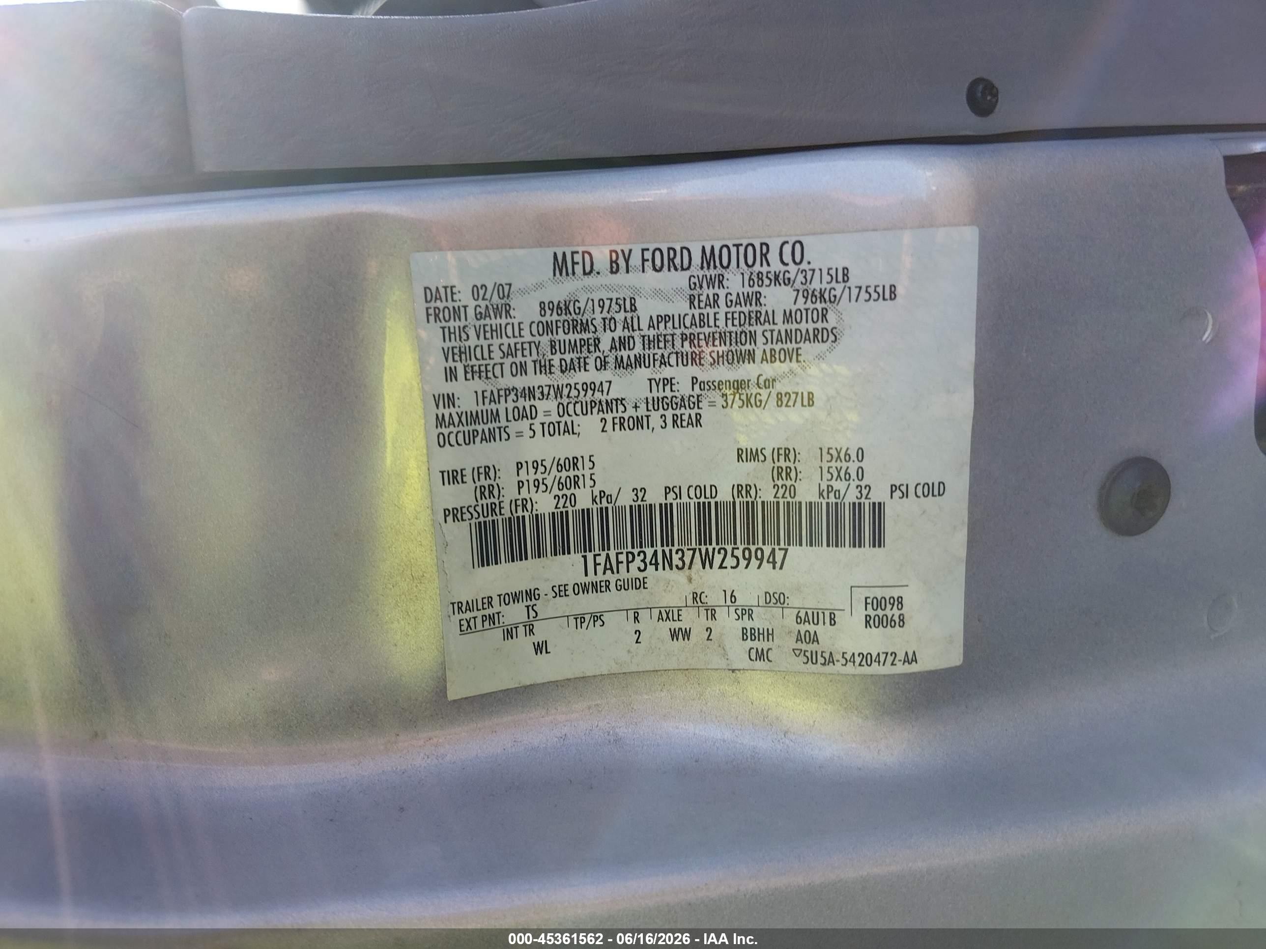 2007 Ford Focus S/se/ses Silver vin: 1FAFP34N37W259947