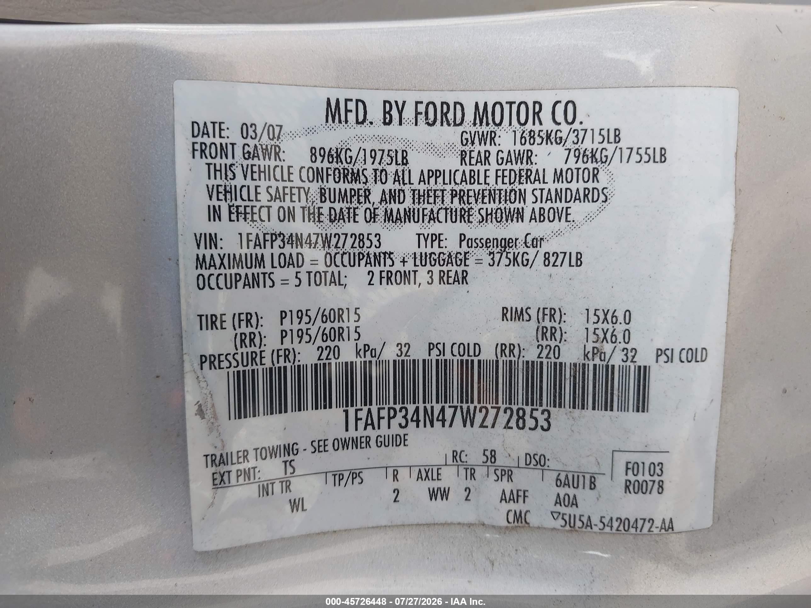 2007 Ford Focus S/se/ses Silver vin: 1FAFP34N47W272853