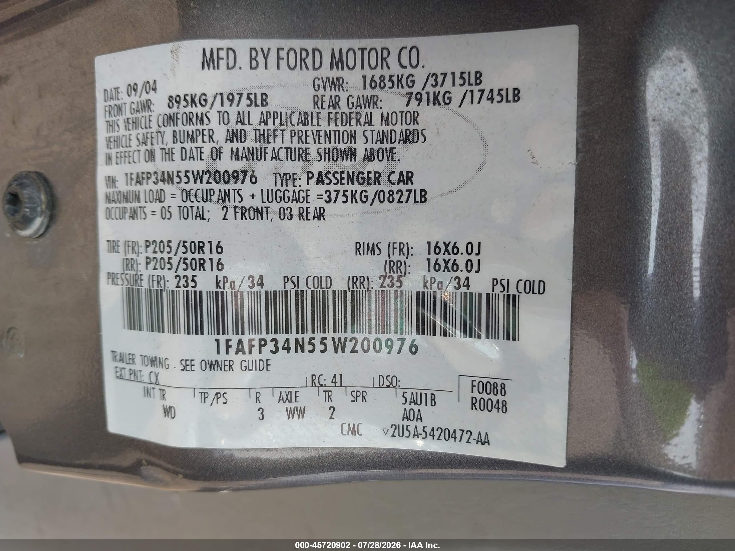 2005 Ford Focus Zx4 Gray vin: 1FAFP34N55W200976