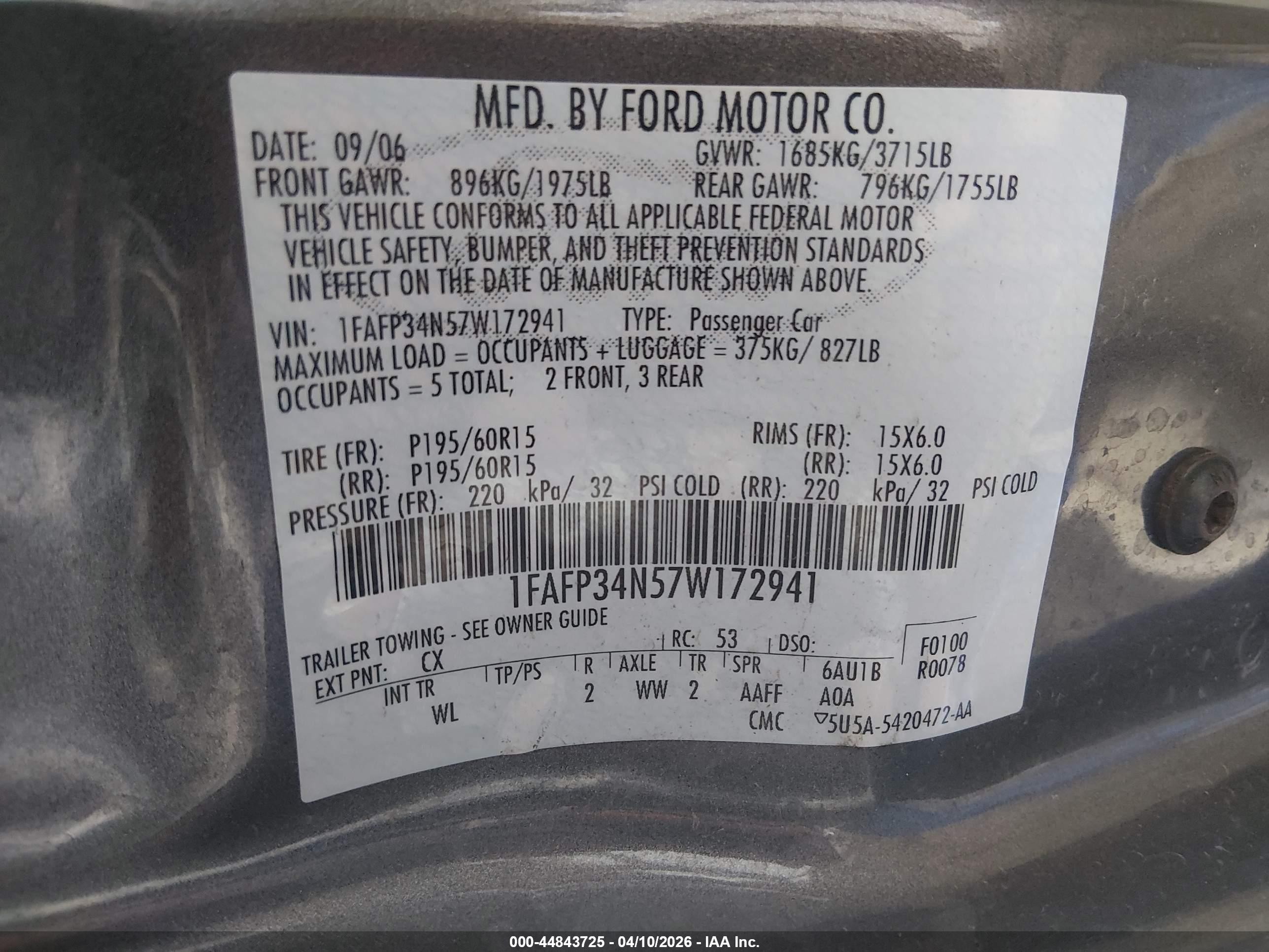 2007 Ford Focus S/se/ses Gray vin: 1FAFP34N57W172941