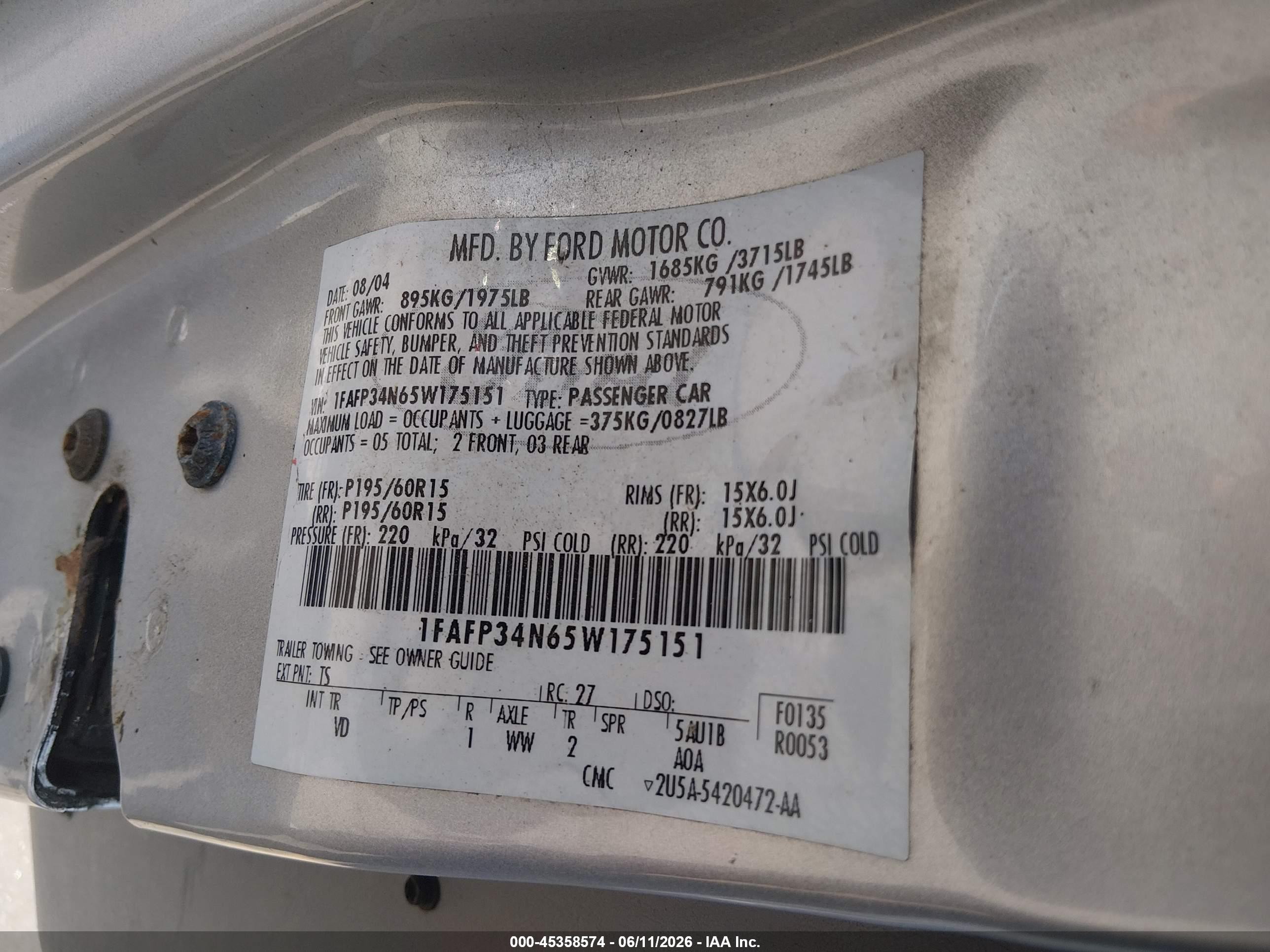2005 Ford Focus Zx4 Silver vin: 1FAFP34N65W175151