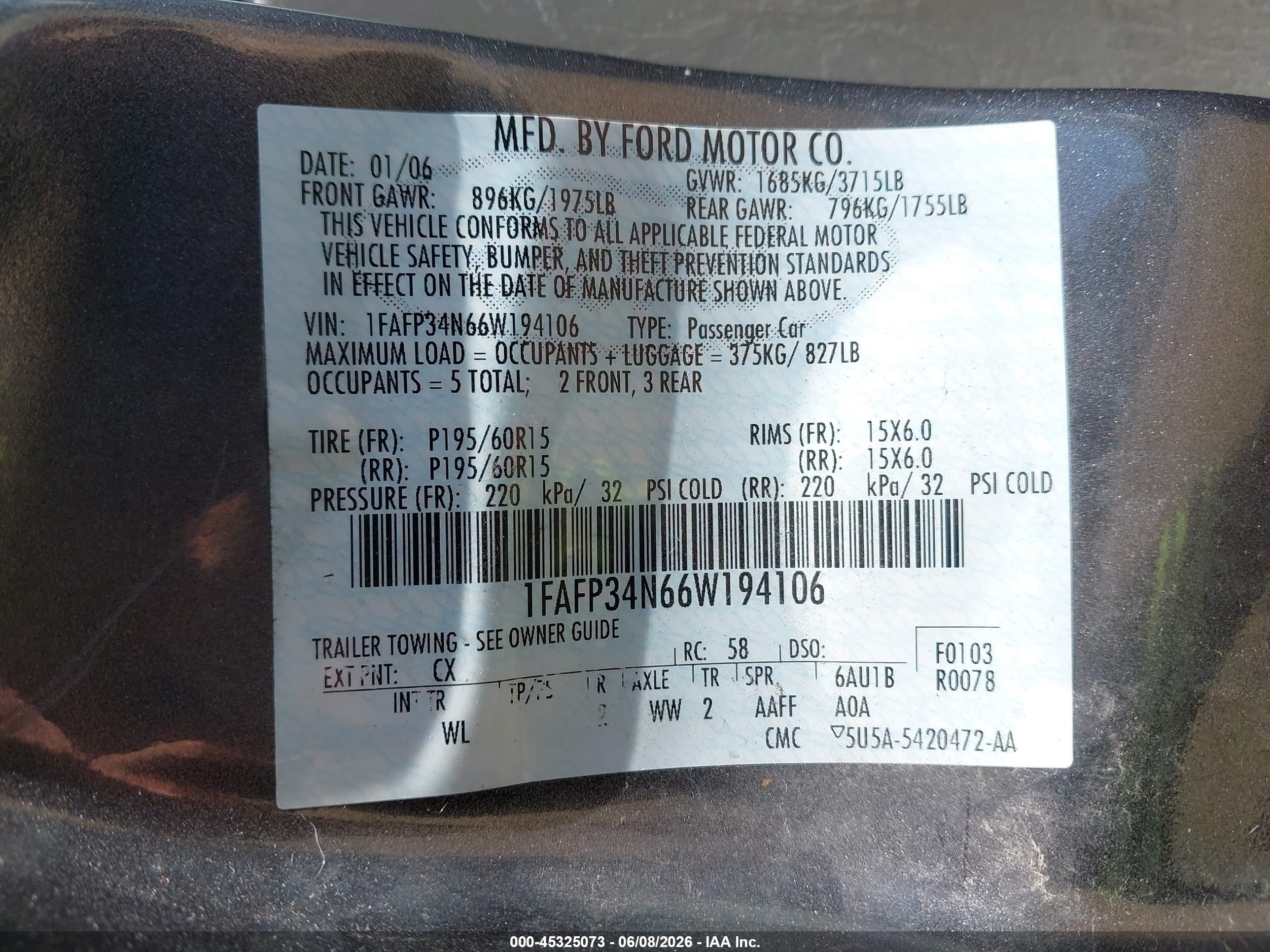 2006 Ford Focus Zx4 Gray vin: 1FAFP34N66W194106