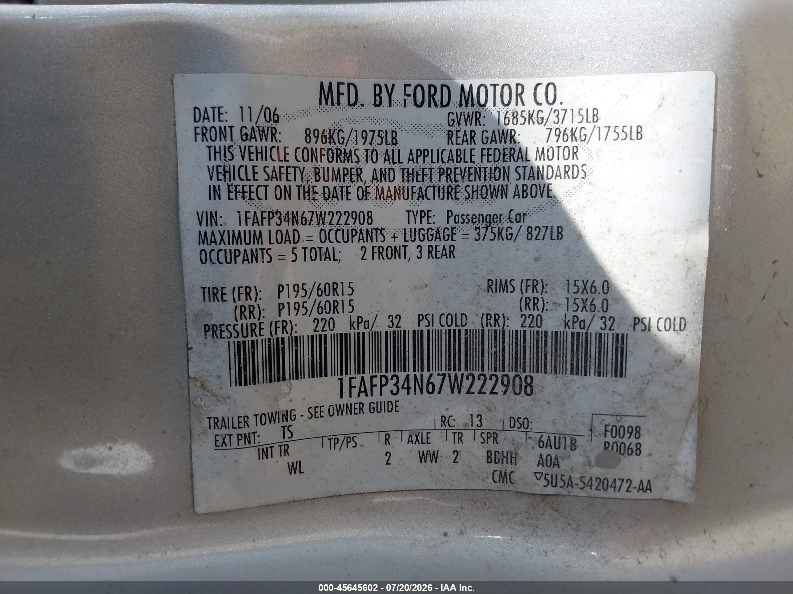 2007 Ford Focus S/se/ses Silver vin: 1FAFP34N67W222908