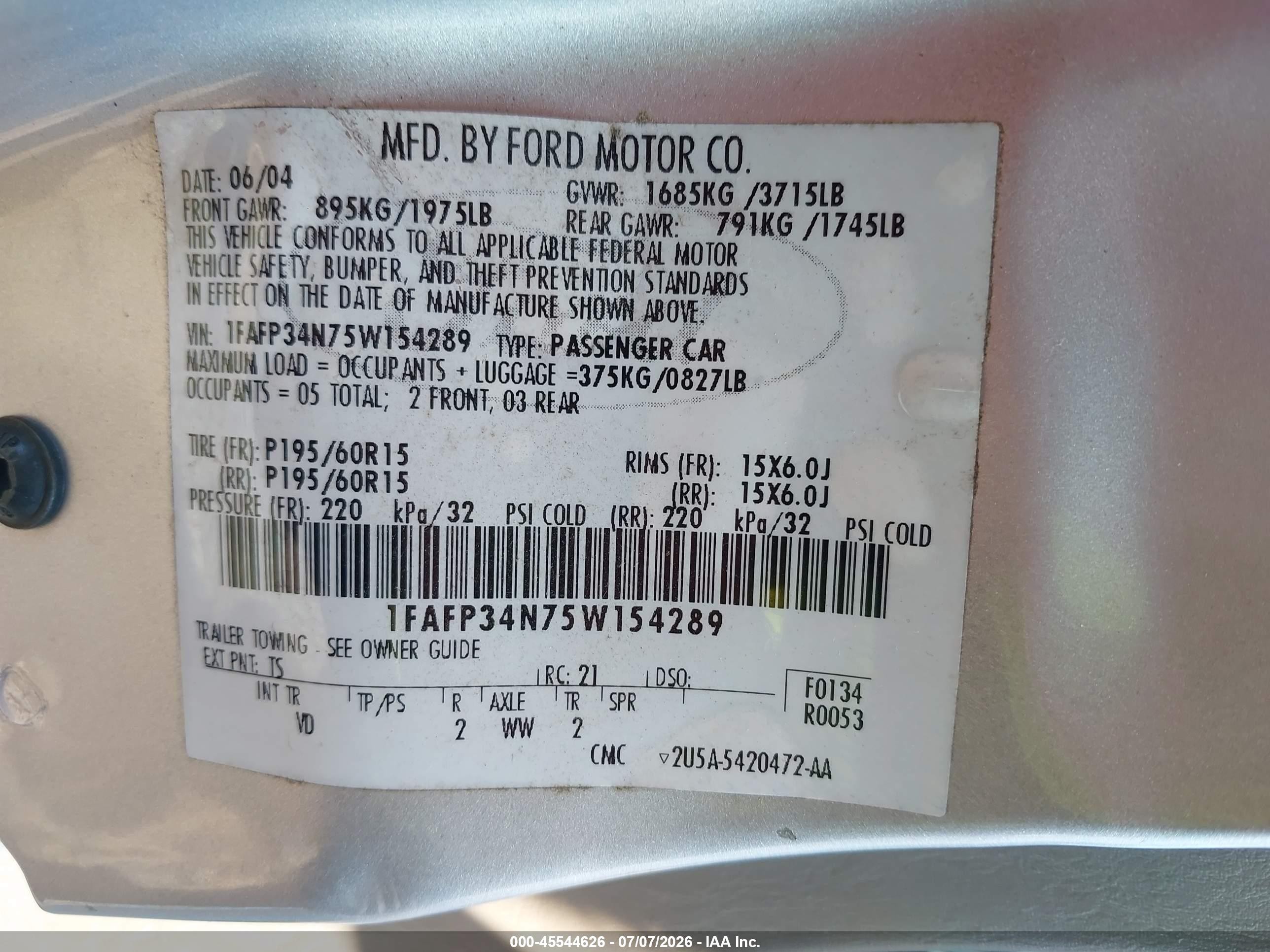 2005 Ford Focus Zx4 Серебряный vin: 1FAFP34N75W154289