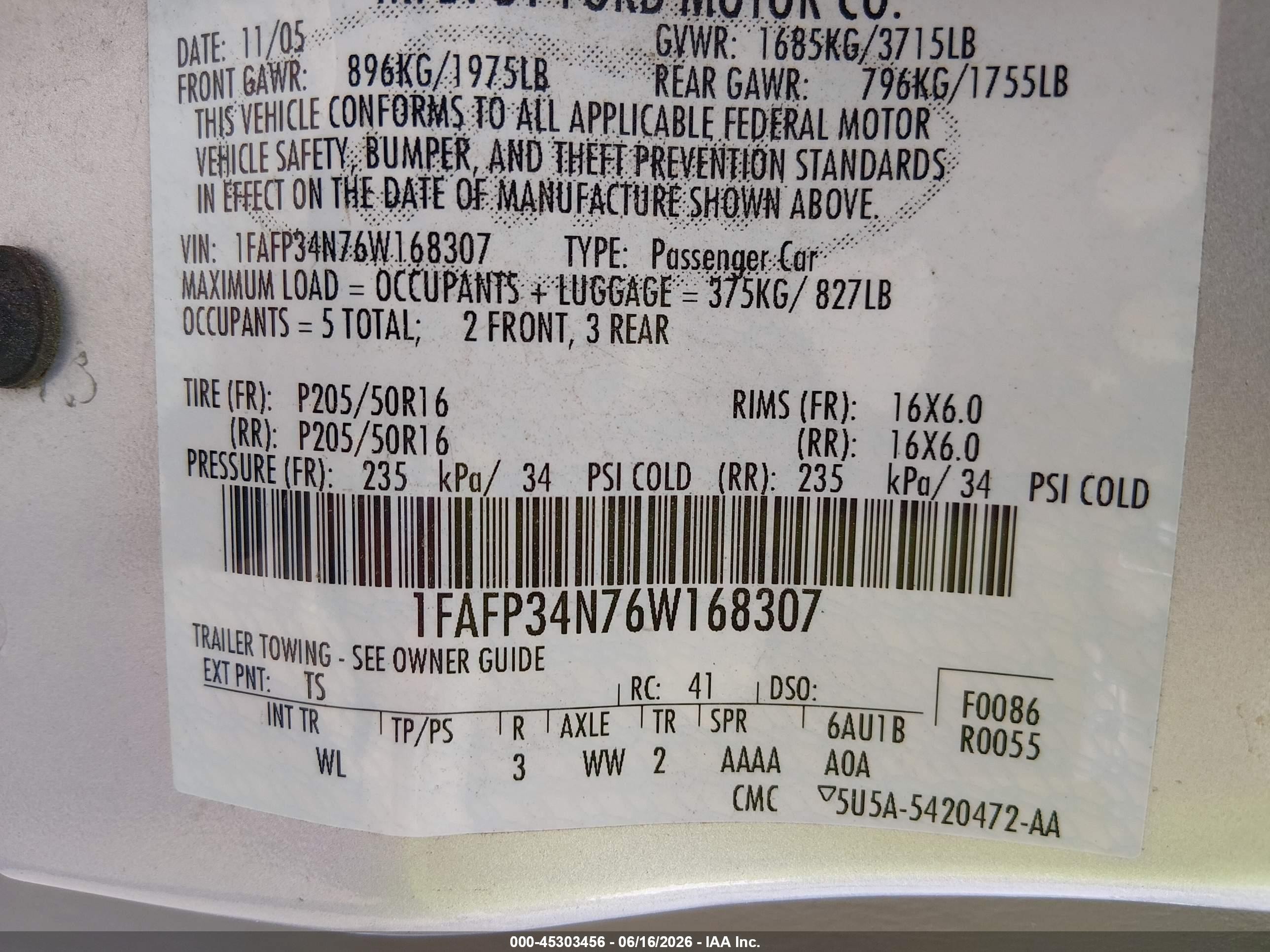 2006 Ford Focus Zx4 Silver vin: 1FAFP34N76W168307