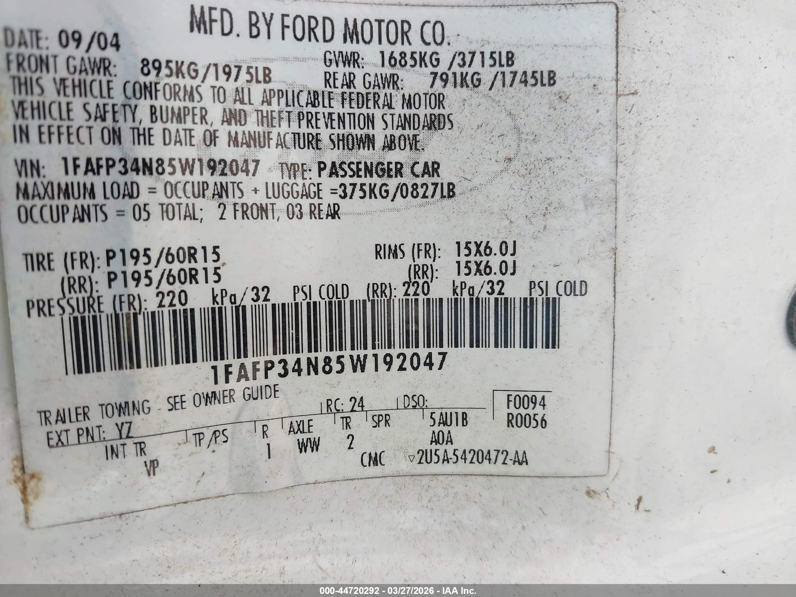 2005 Ford Focus Zx4 Белый vin: 1FAFP34N85W192047