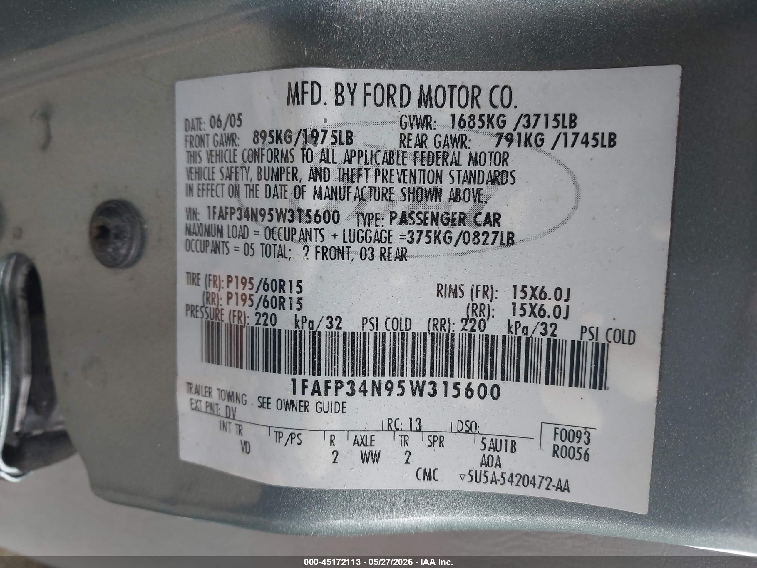 2005 Ford Focus Zx4 Зеленый vin: 1FAFP34N95W315600