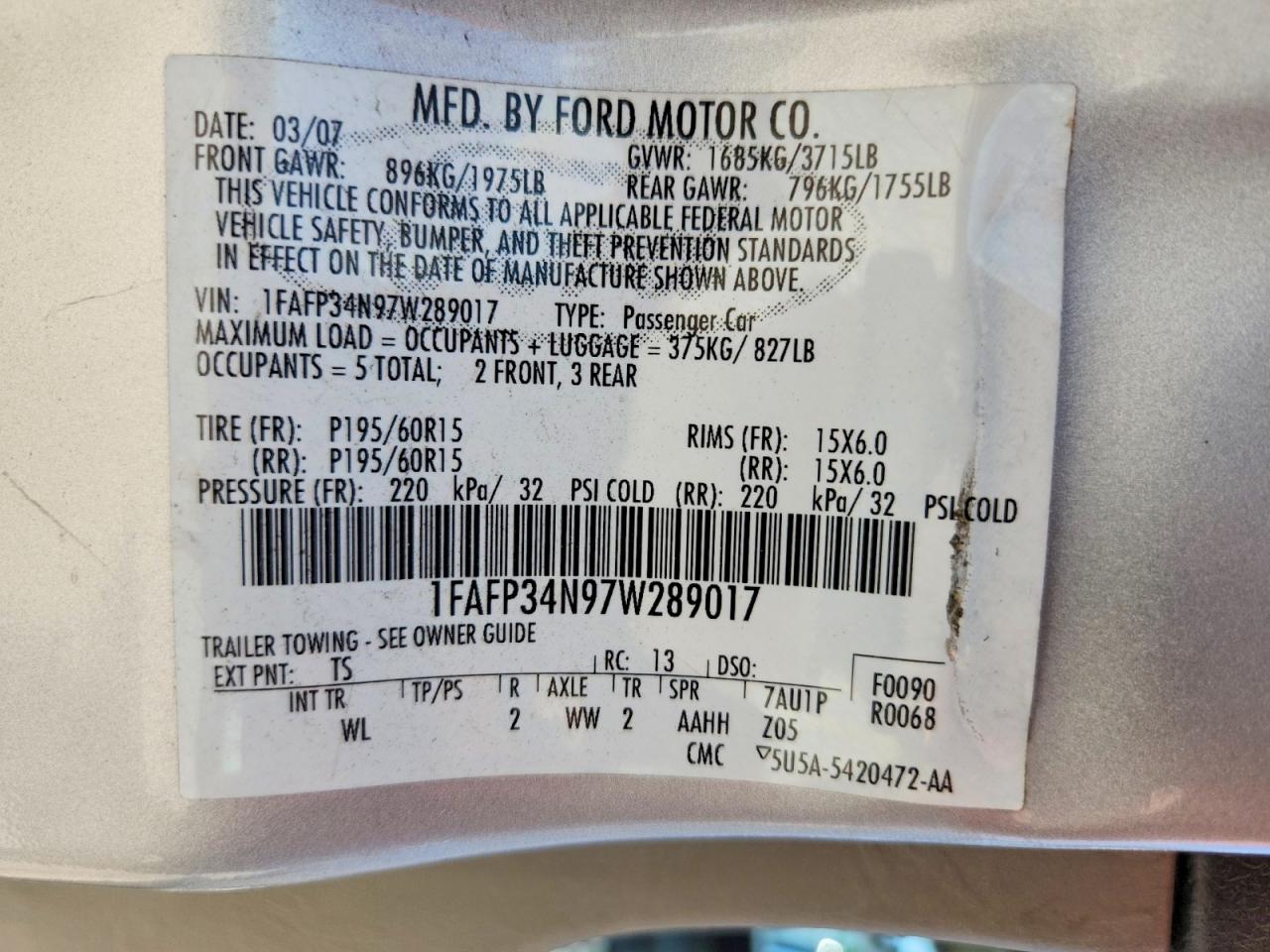 2007 Ford Focus Zx4 Silver vin: 1FAFP34N97W289017
