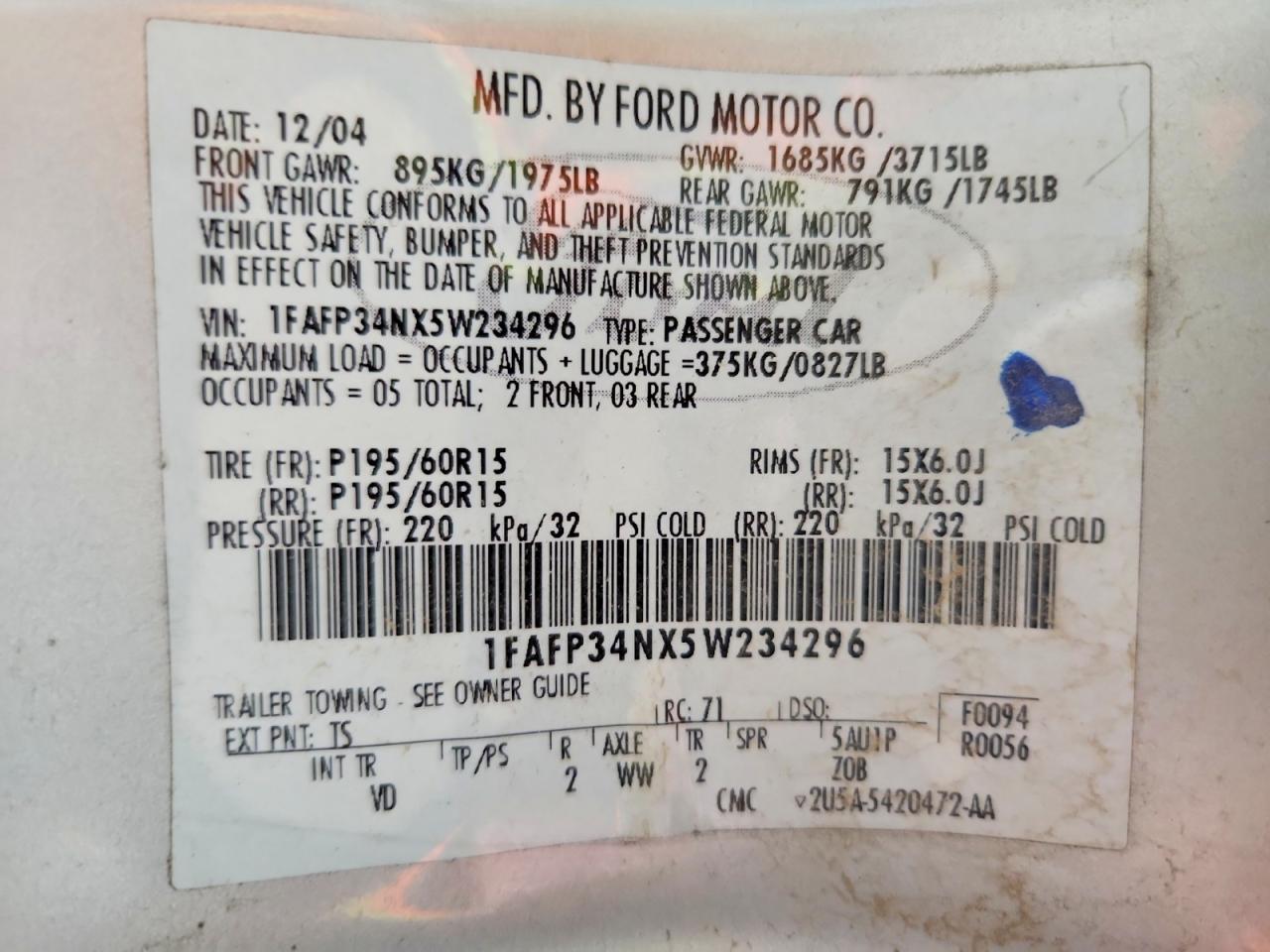 2005 Ford Focus Zx4 Silver vin: 1FAFP34NX5W234296
