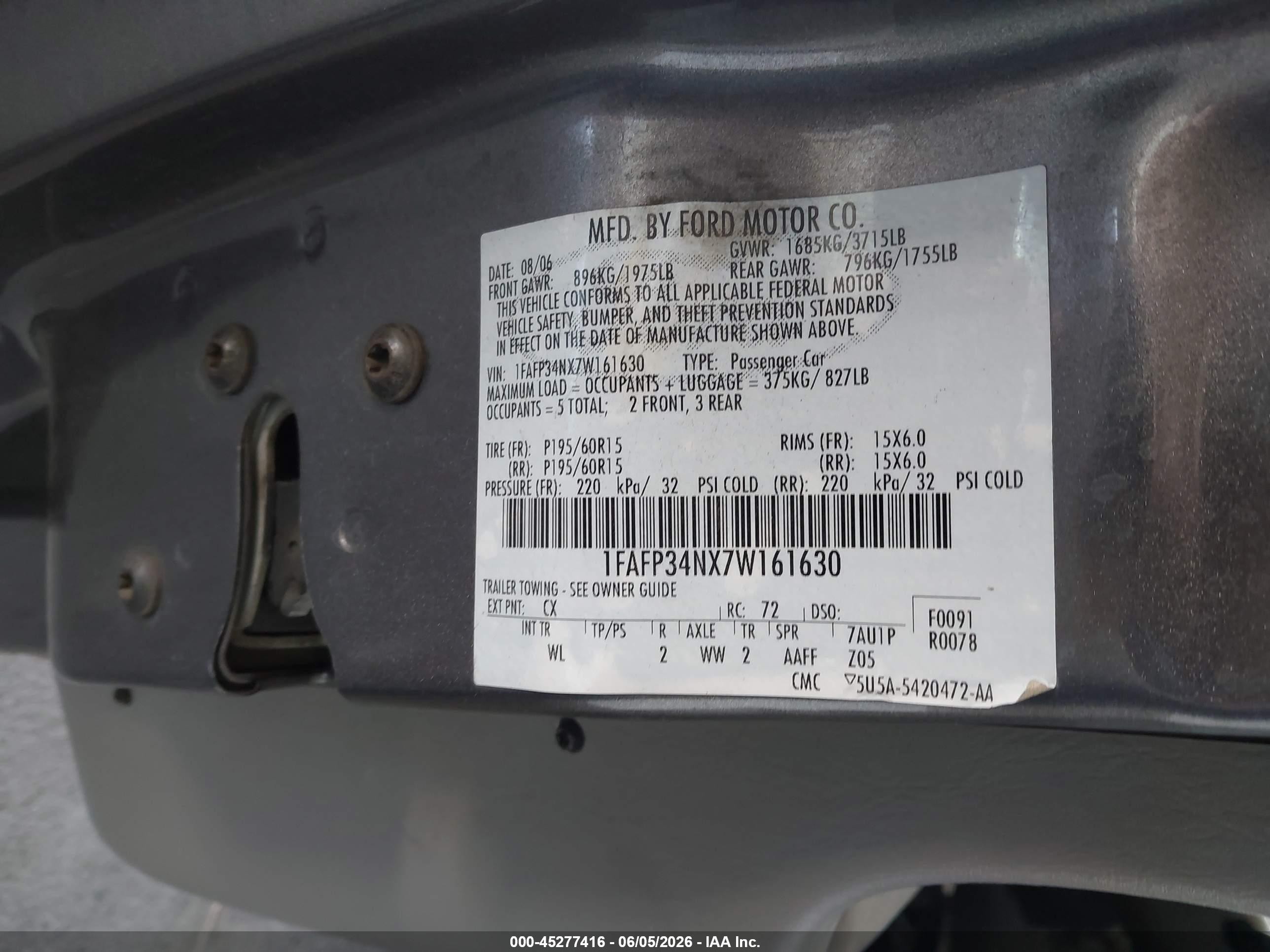 2007 Ford Focus S/se/ses Gray vin: 1FAFP34NX7W161630