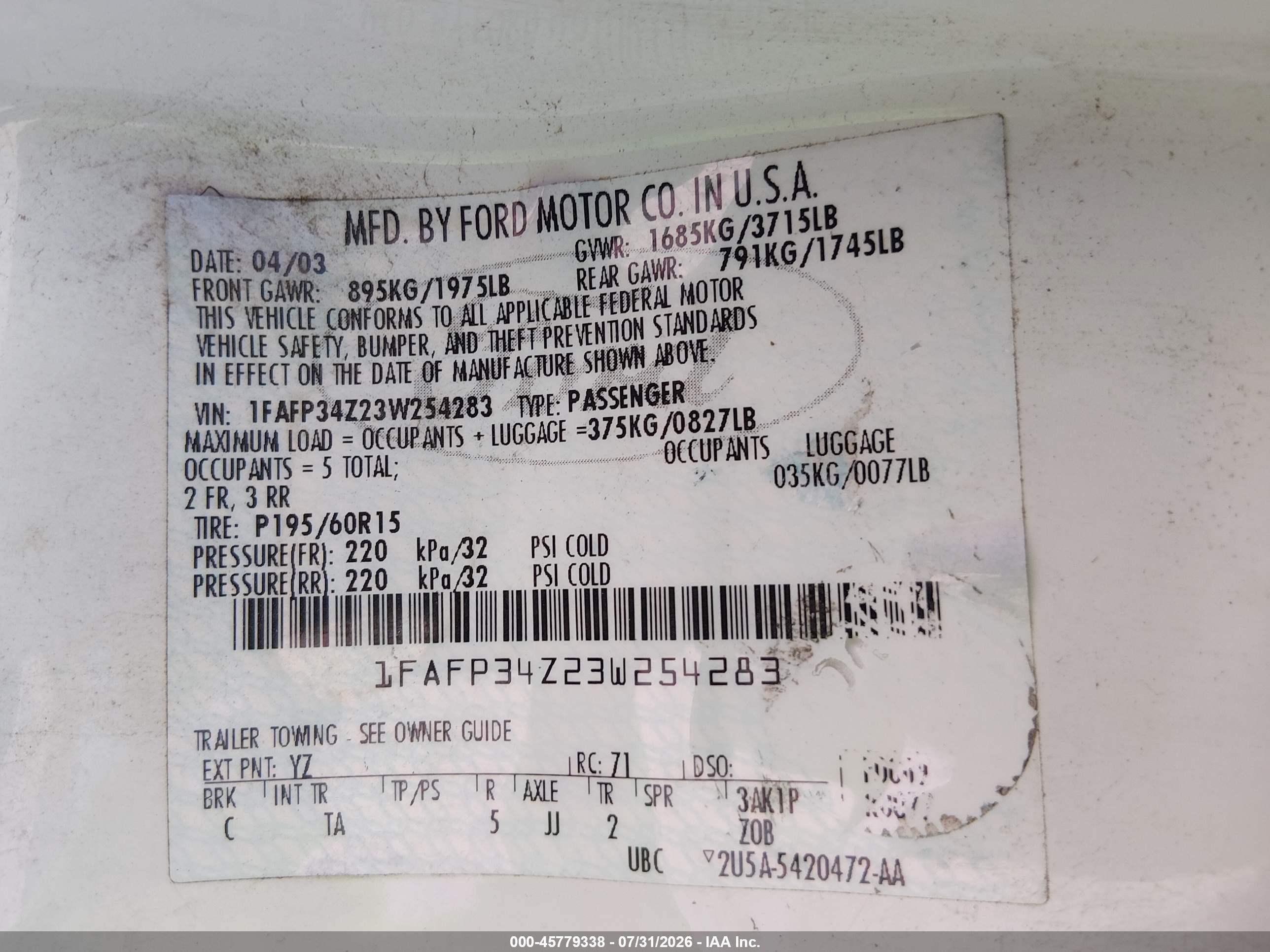 2003 Ford Focus Se White vin: 1FAFP34Z23W254283