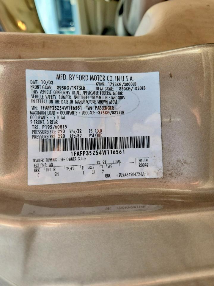 2004 Ford Focus Ztw Gold vin: 1FAFP35Z54W116561