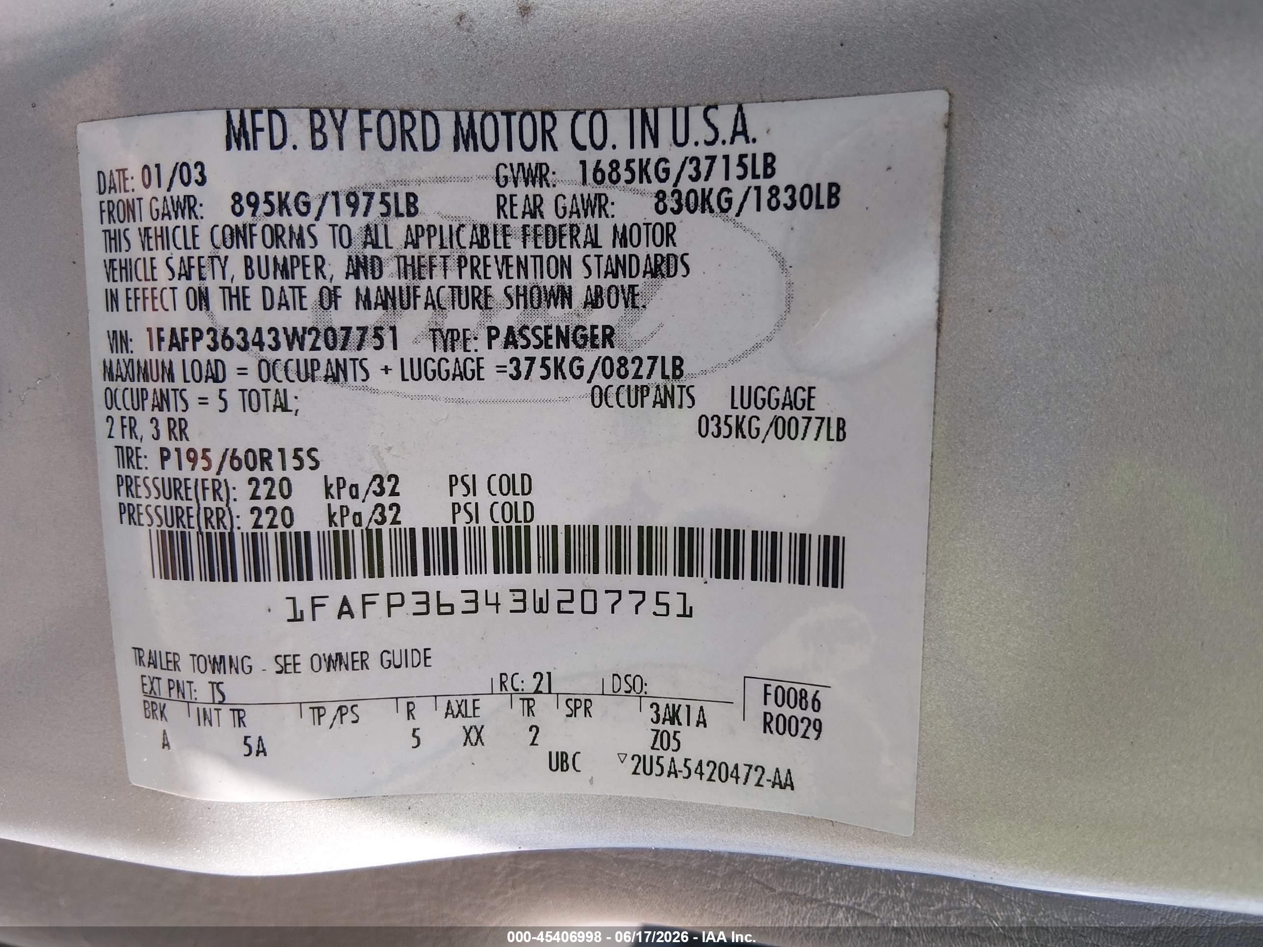 2003 Ford Focus Se/ztw Silver vin: 1FAFP36343W207751