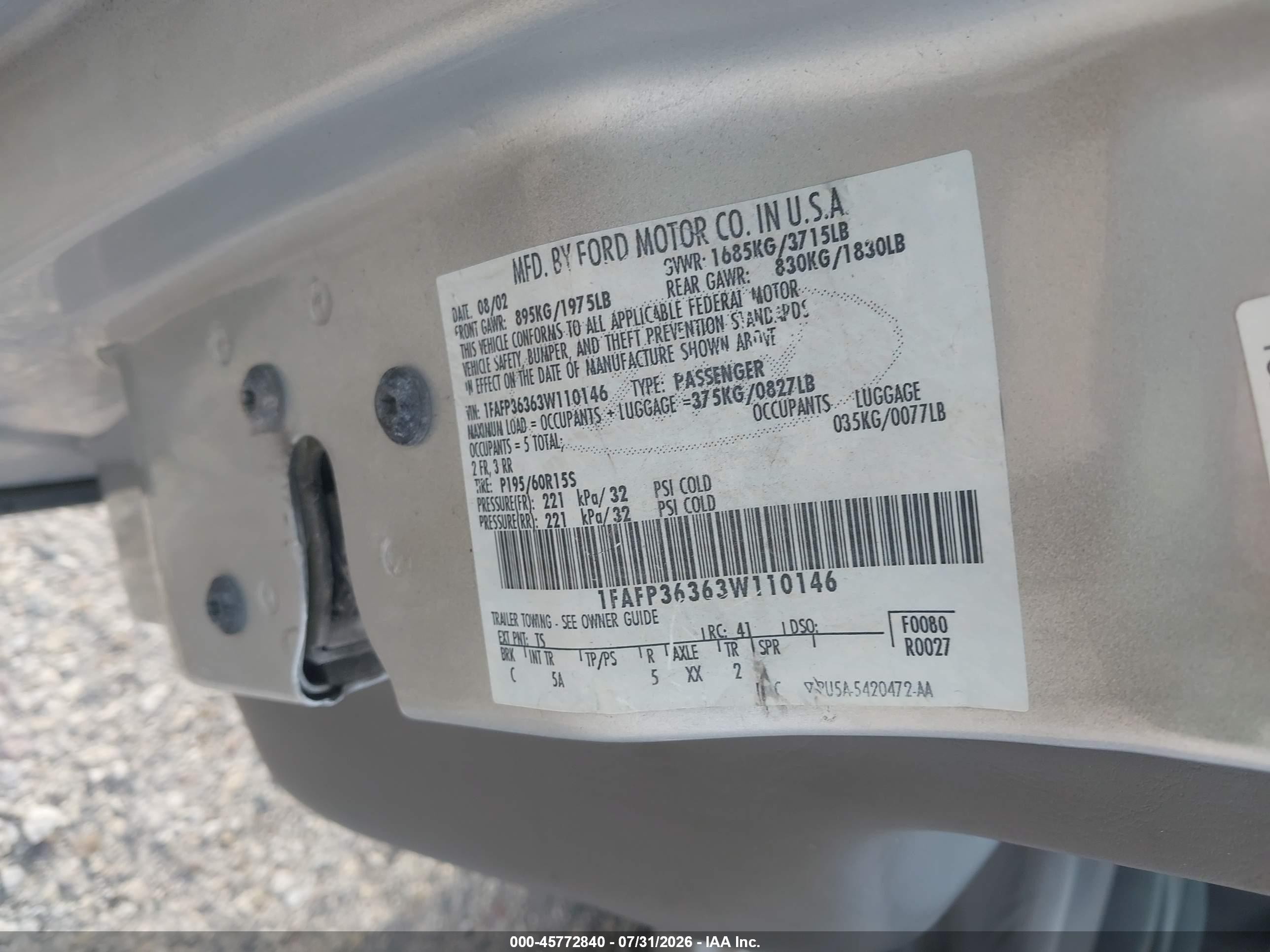2003 Ford Focus Se/ztw Silver vin: 1FAFP36363W110146