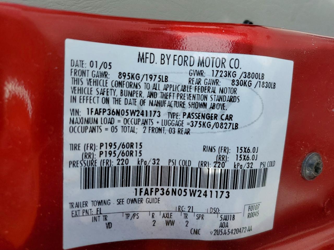2005 Ford Focus Zxw Red vin: 1FAFP36N05W241173