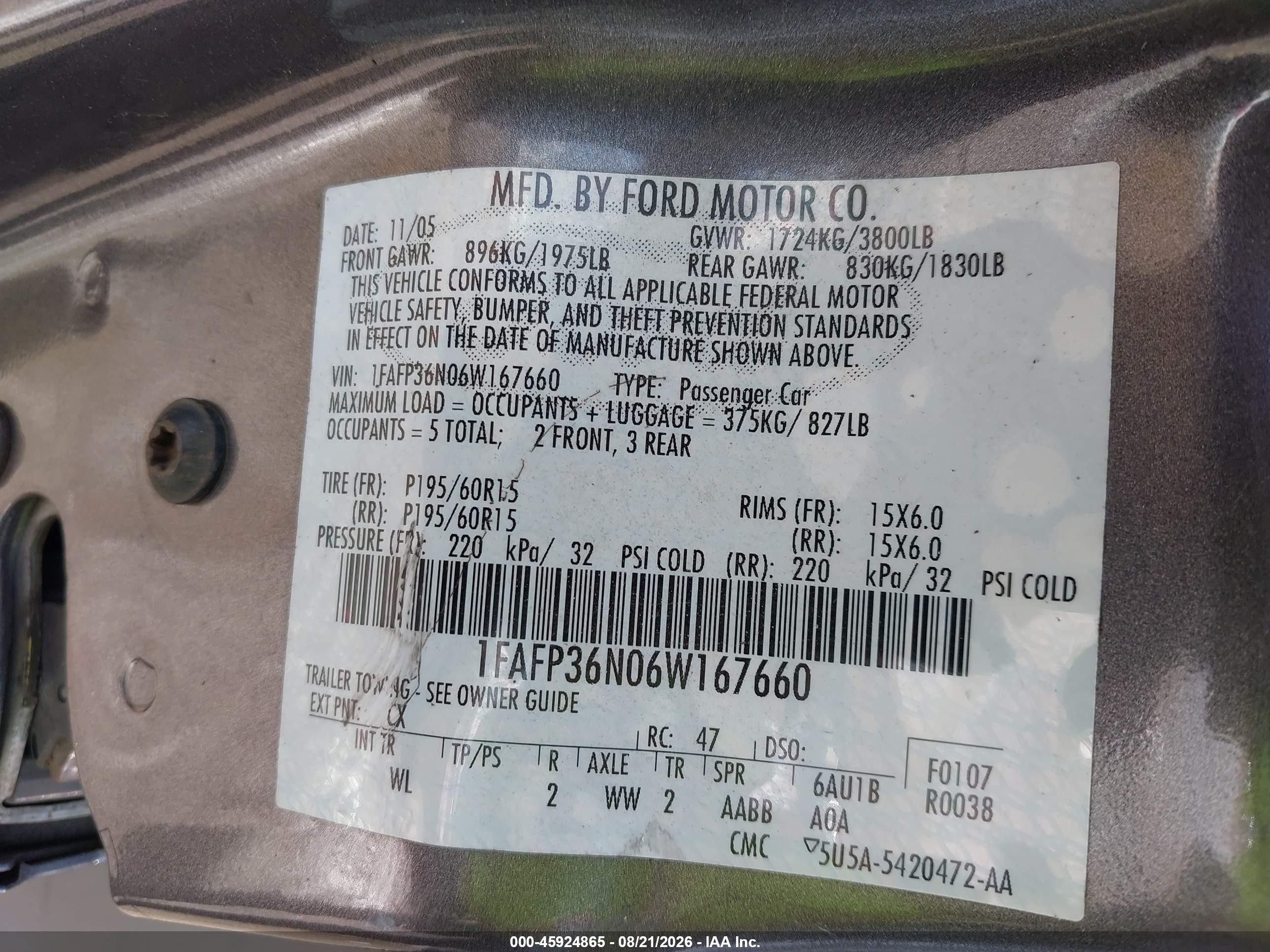 2006 Ford Focus Zxw Gray vin: 1FAFP36N06W167660