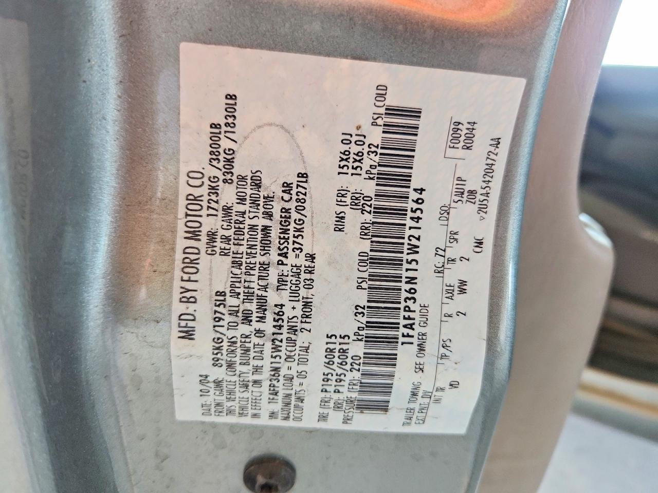2005 Ford Focus Zxw Teal vin: 1FAFP36N15W214564