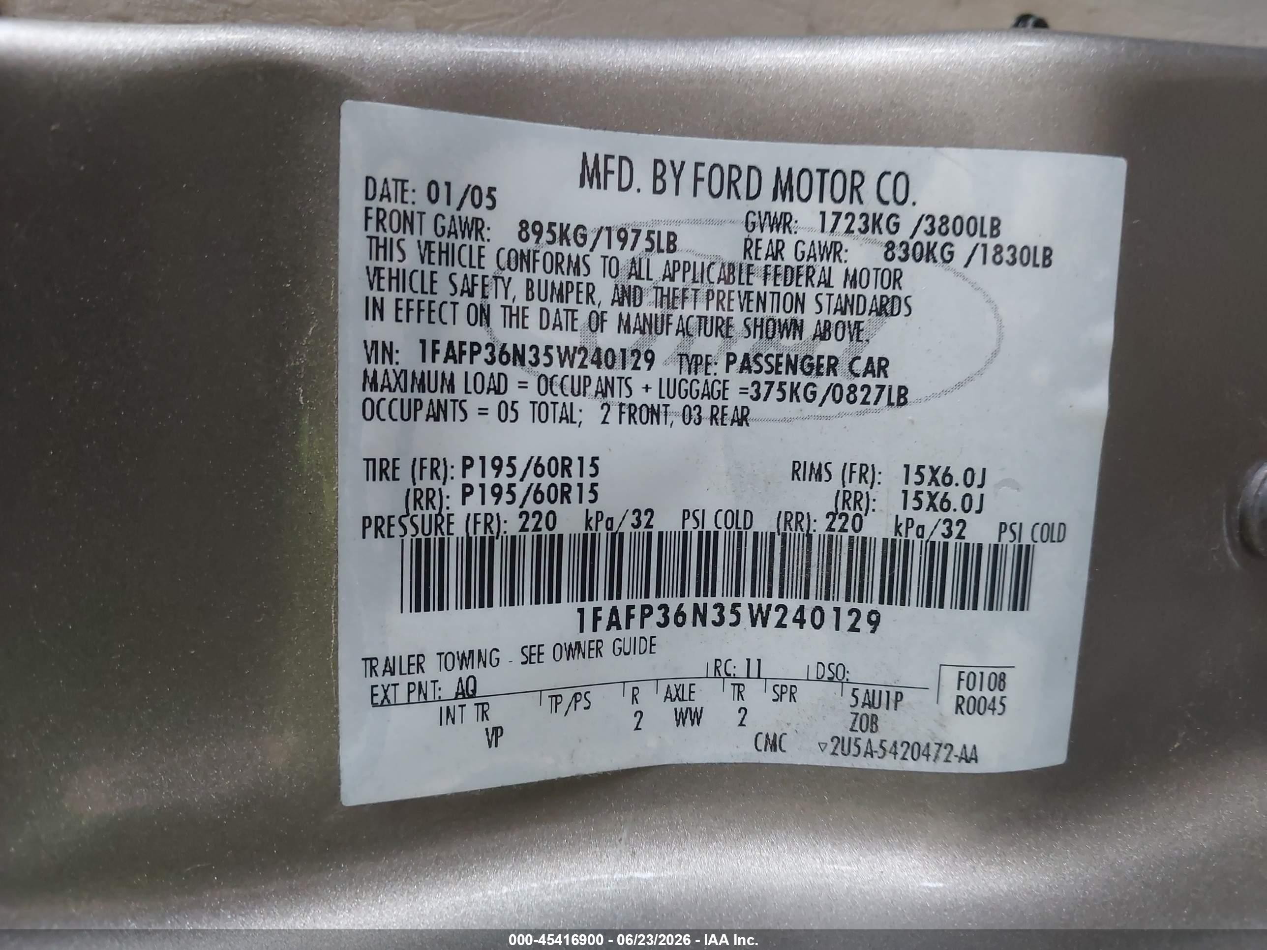 2005 Ford Focus Zxw Gold vin: 1FAFP36N35W240129