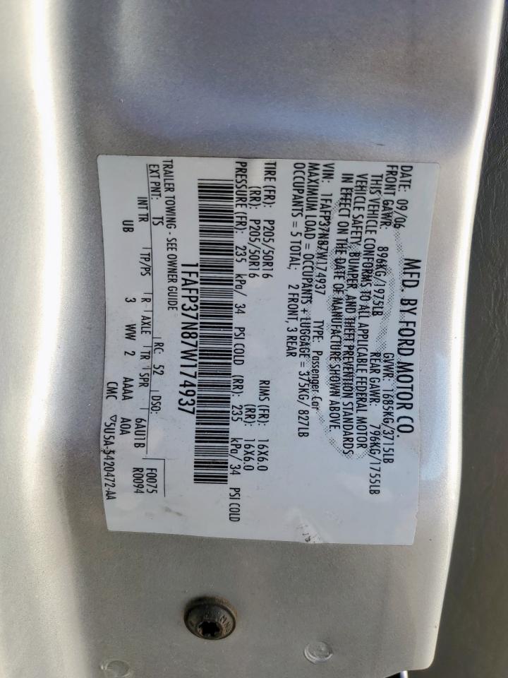 2007 Ford Focus Zx5 Серебряный vin: 1FAFP37N87W174937