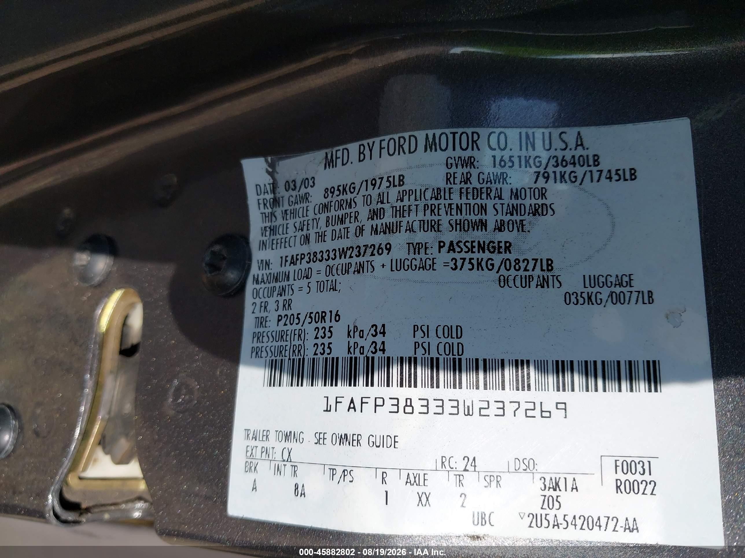 2003 Ford Focus Zts Gray vin: 1FAFP38333W237269