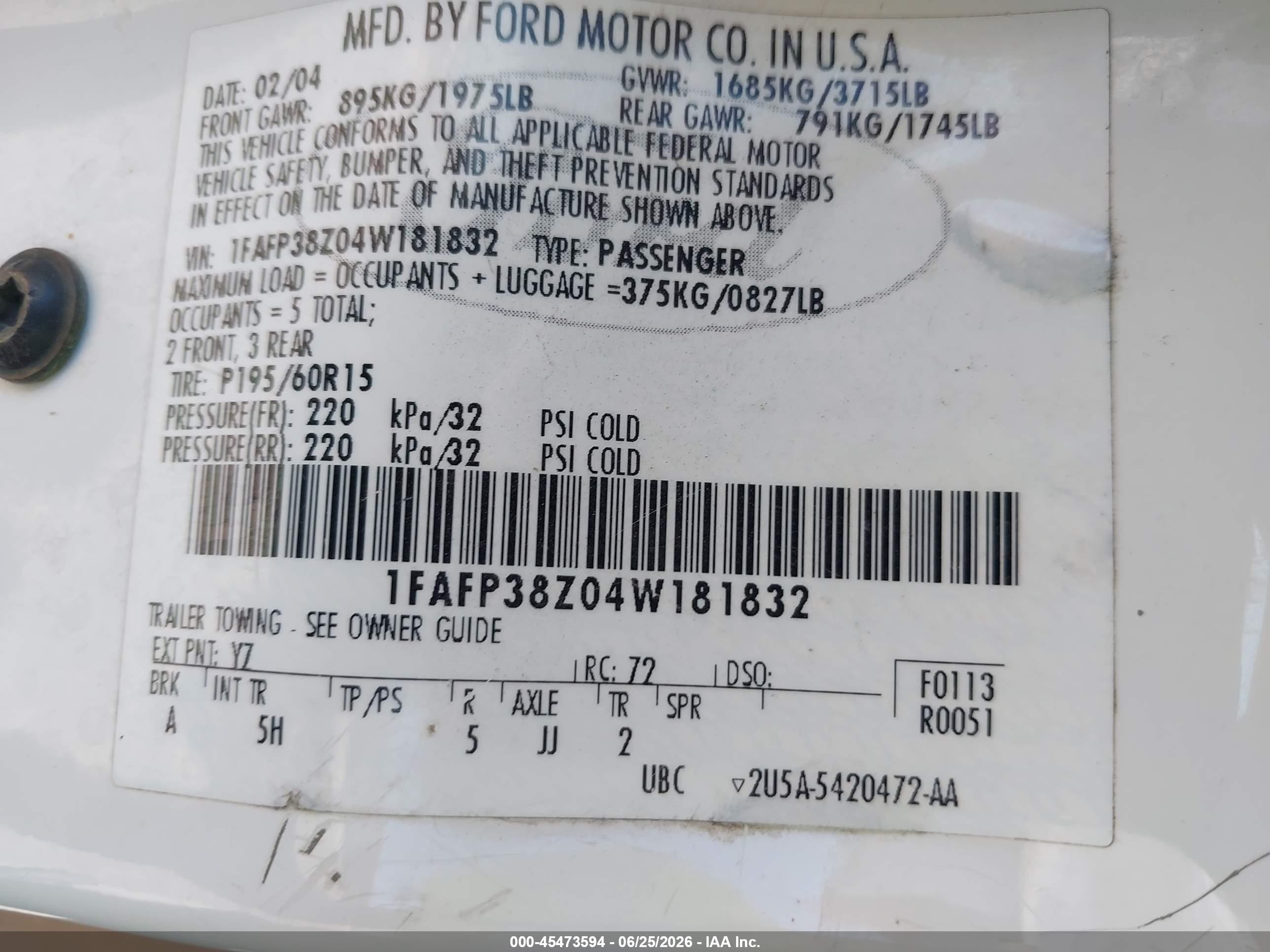 2004 Ford Focus Zts White vin: 1FAFP38Z04W181832
