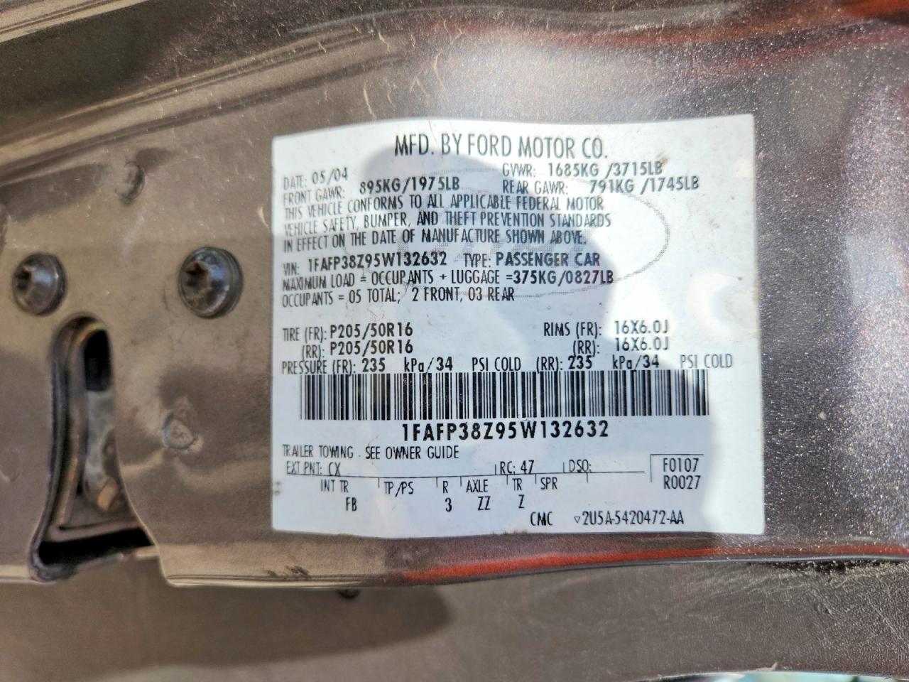 2005 Ford Focus Gray vin: 1FAFP38Z95W132632