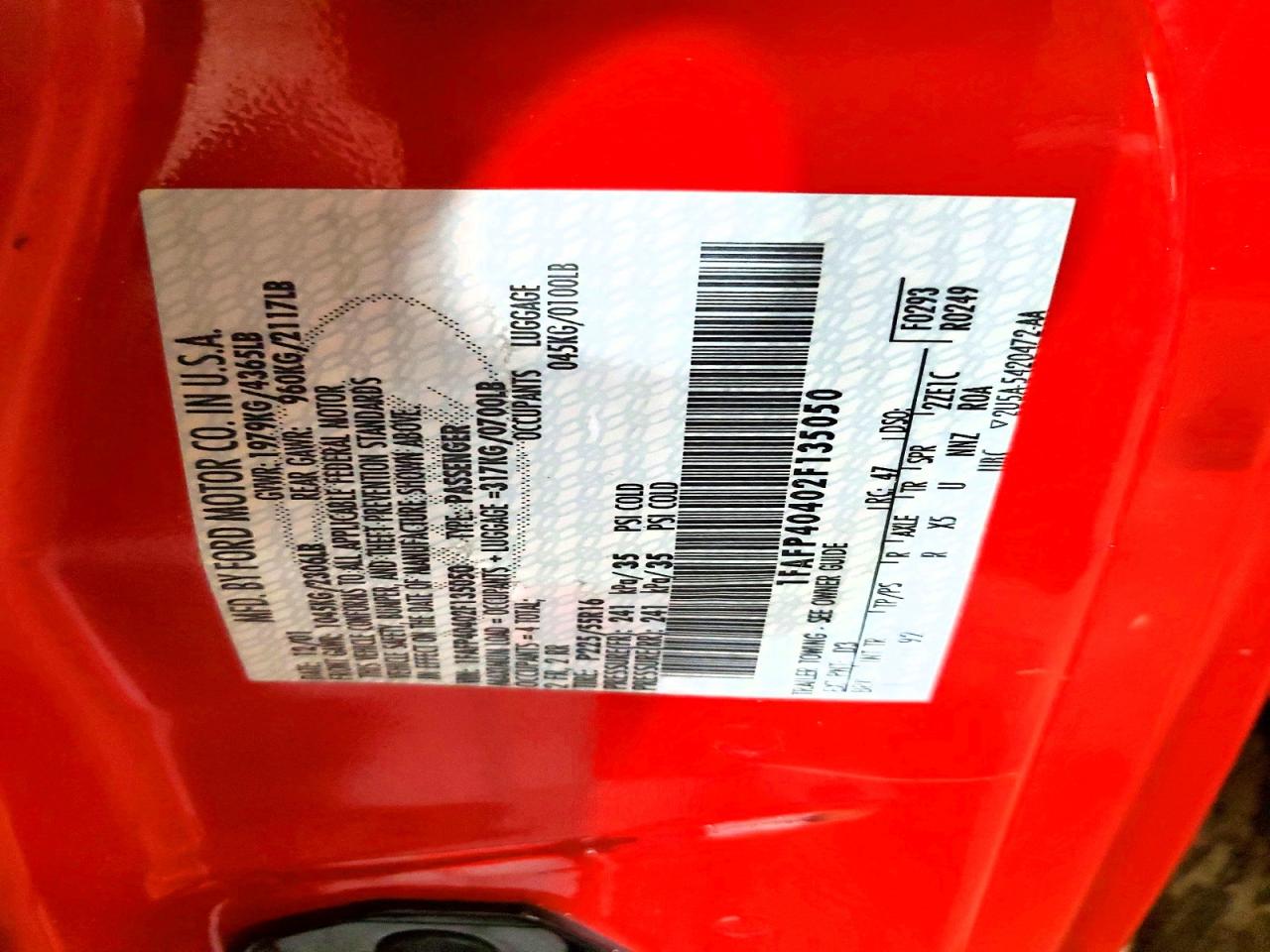 2002 Ford Mustang Red vin: 1FAFP40402F135050