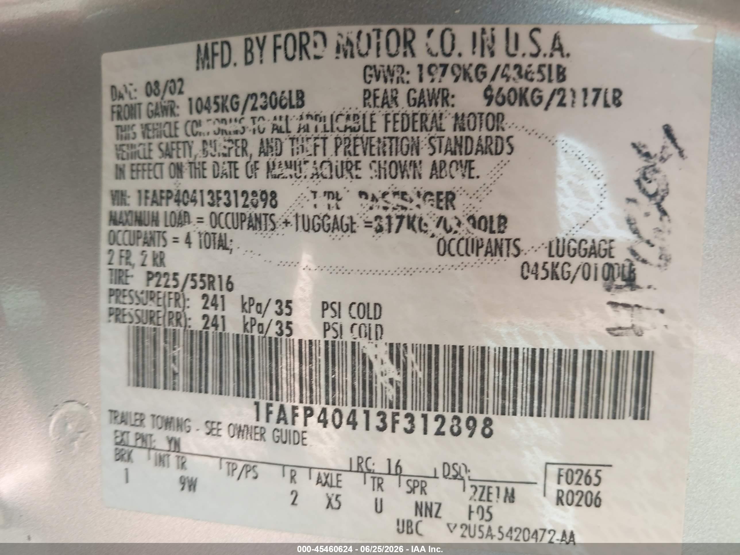 2003 Ford Mustang   Серебряный vin: 1FAFP40413F312898