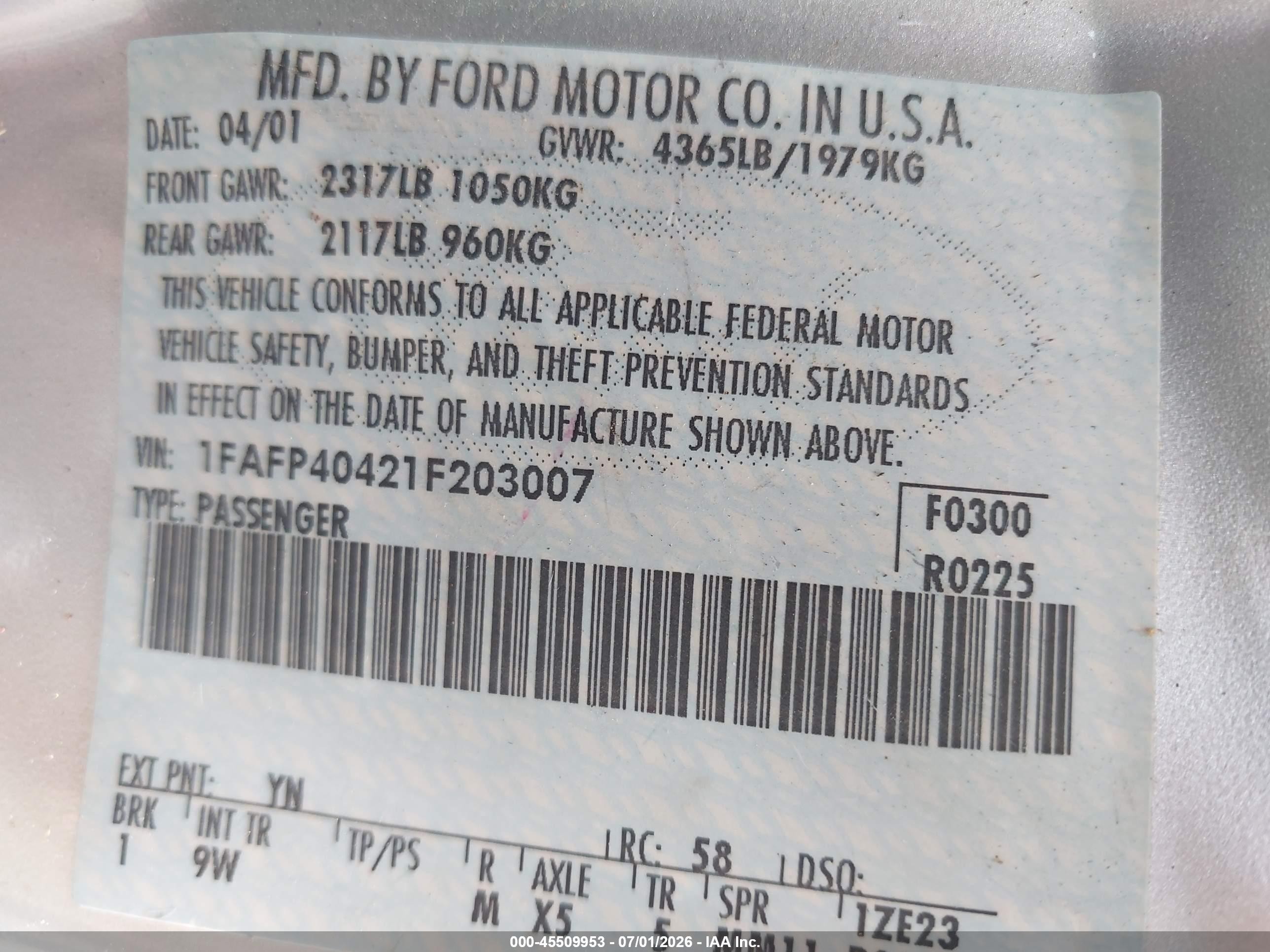 2001 Ford Mustang   Gray vin: 1FAFP40421F203007