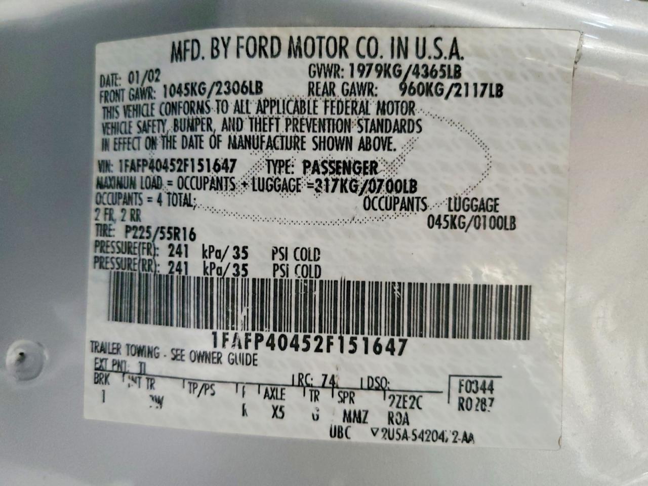 2002 Ford Mustang Silver vin: 1FAFP40452F151647