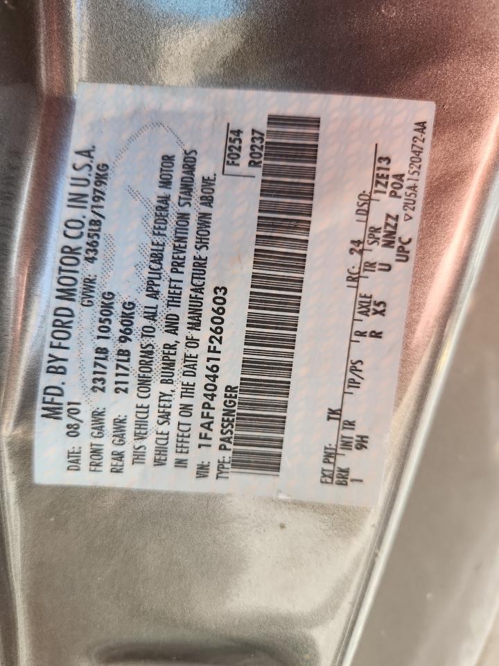 2001 Ford Mustang Gray vin: 1FAFP40461F260603