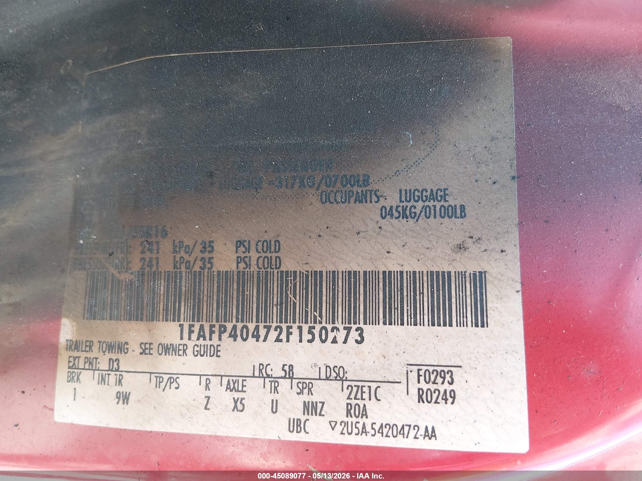 2002 Ford Mustang   Red vin: 1FAFP40472F150273