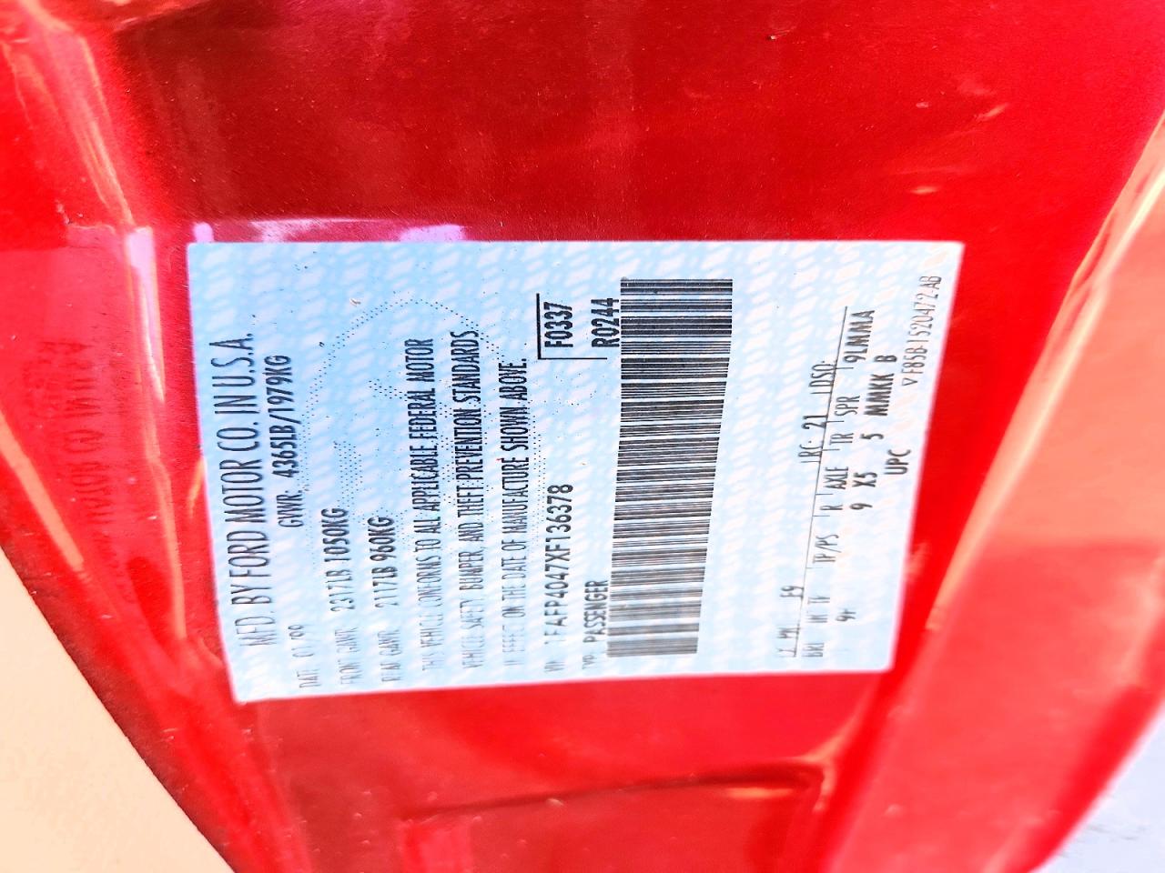 1999 Ford Mustang Red vin: 1FAFP4047XF136378