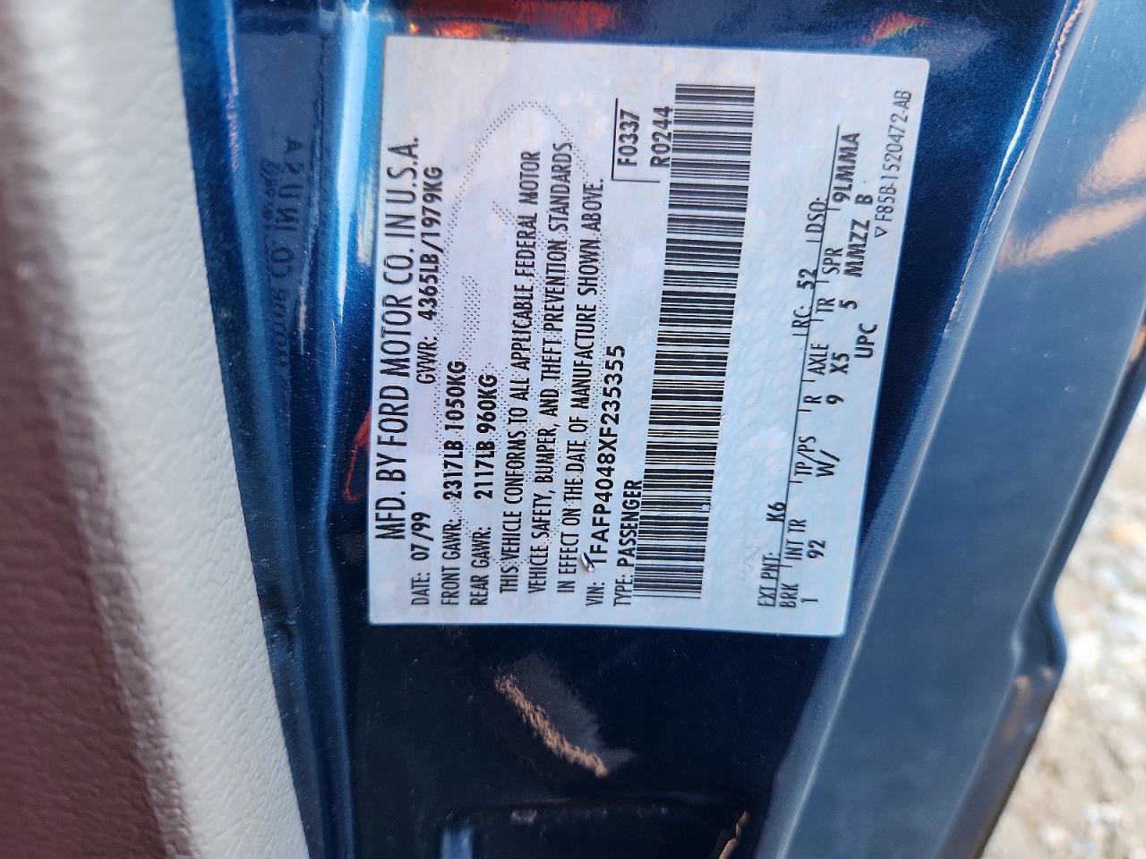 1999 Ford Mustang Blue vin: 1FAFP4048XF235355