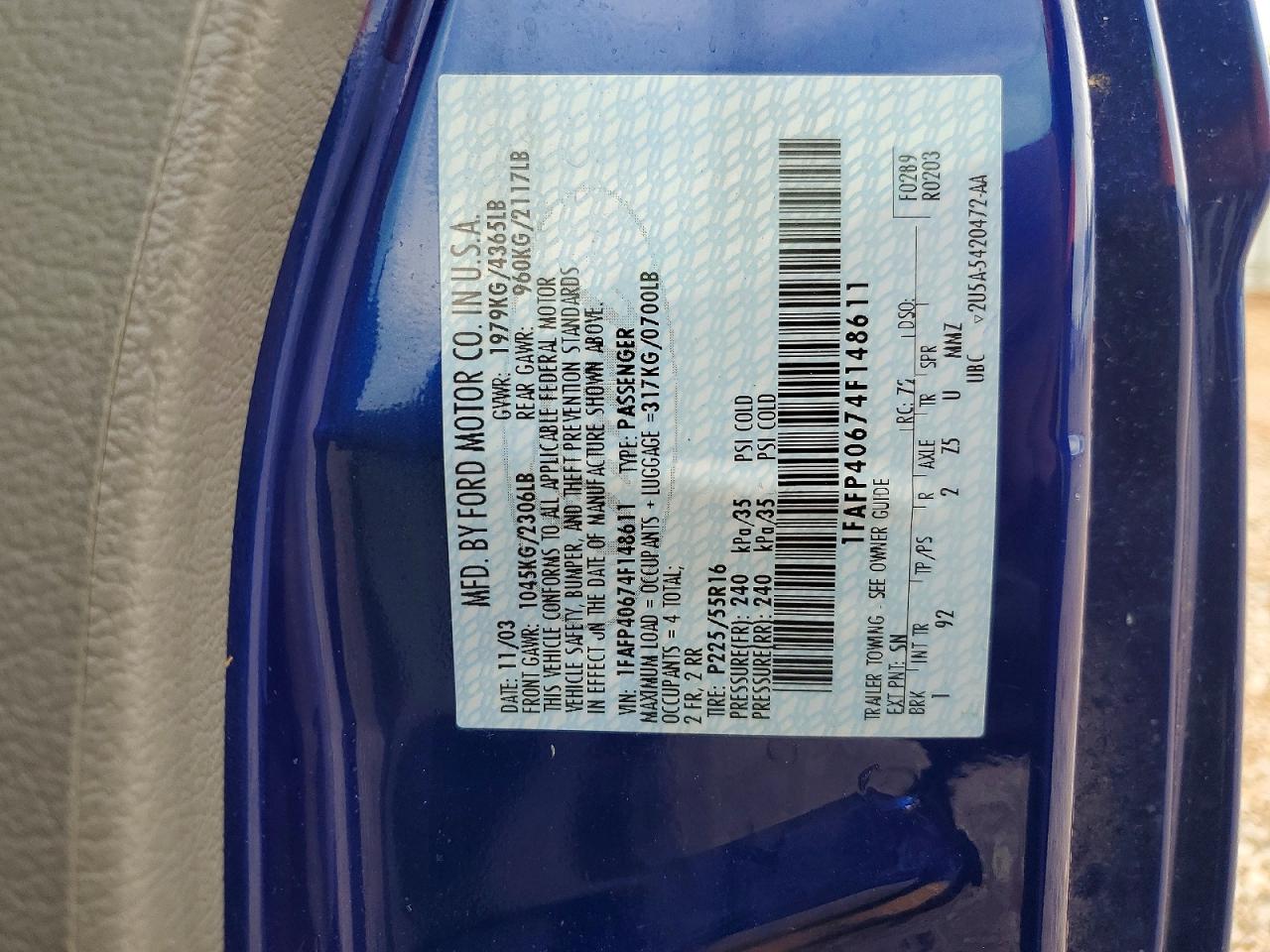2004 Ford Mustang Blue vin: 1FAFP40674F148611