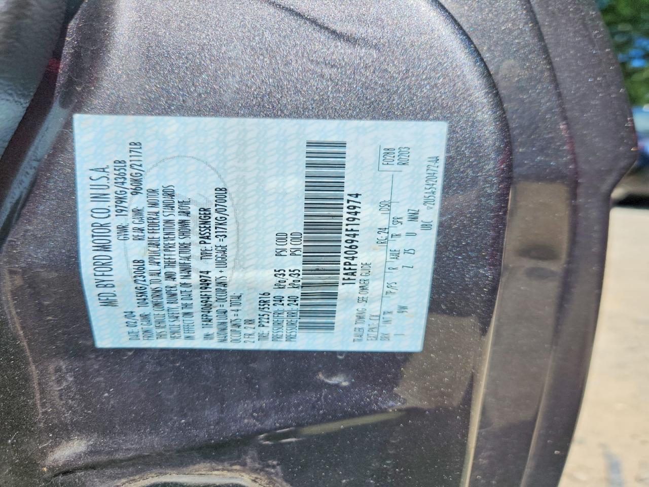 2004 Ford Mustang Charcoal vin: 1FAFP40694F194974