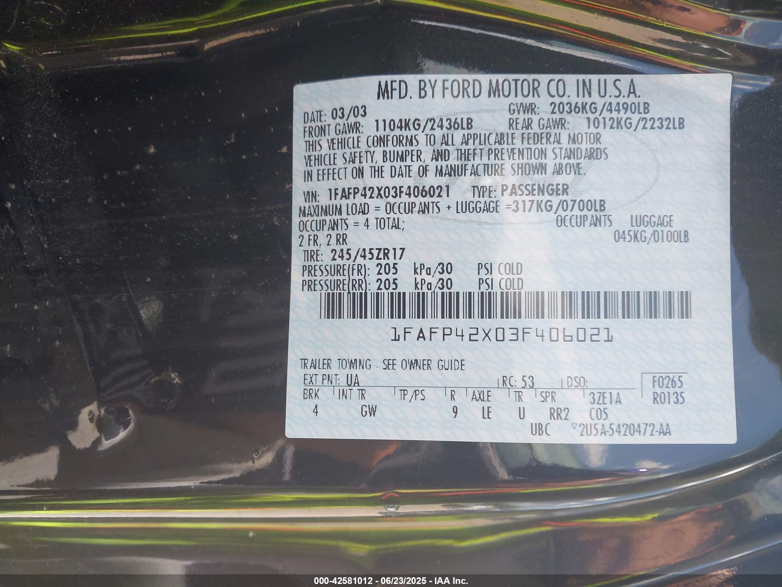 2003 Ford Mustang Gt Black vin: 1FAFP42X03F406021