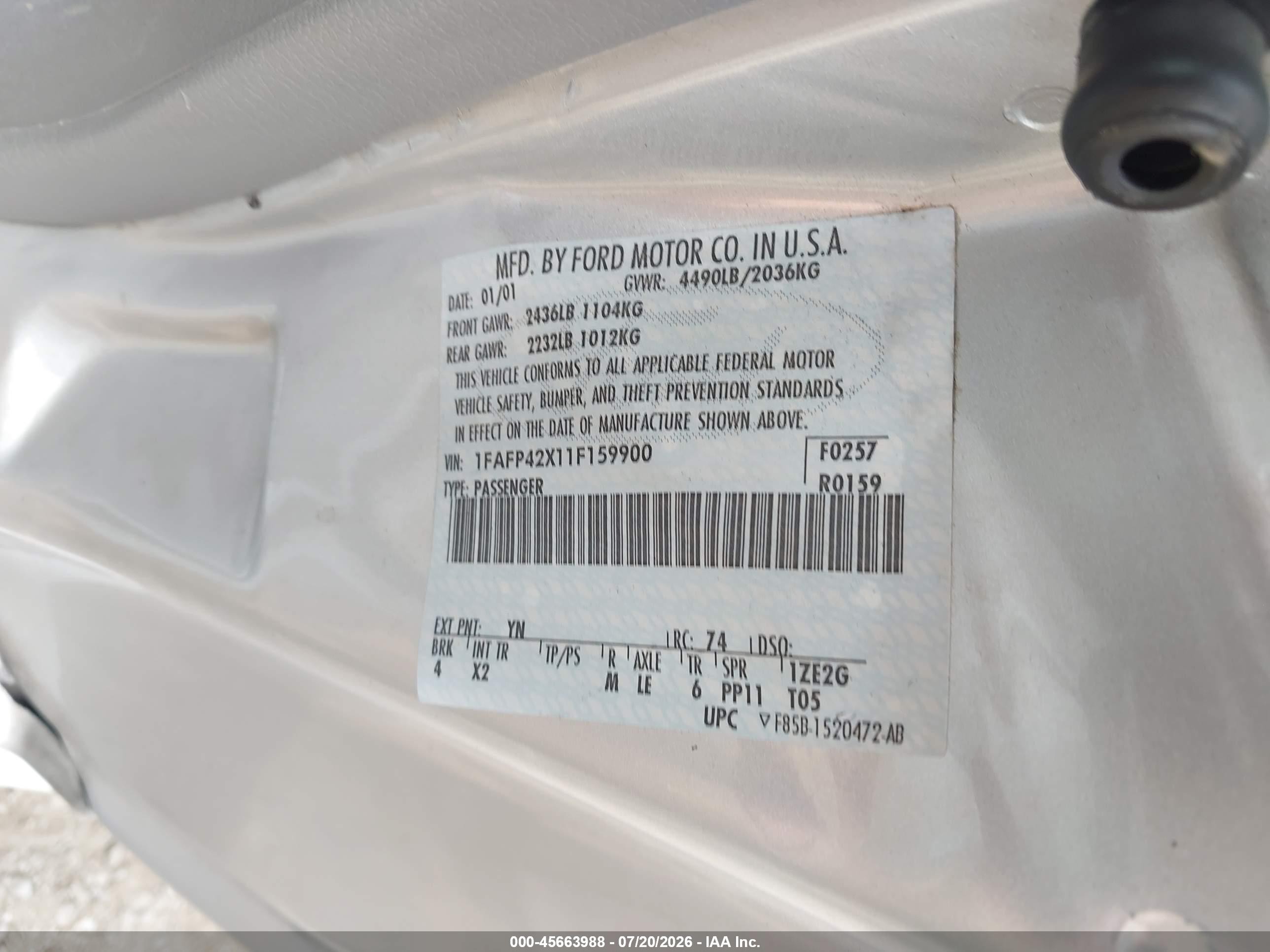 2001 Ford Mustang Gt Серебряный vin: 1FAFP42X11F159900