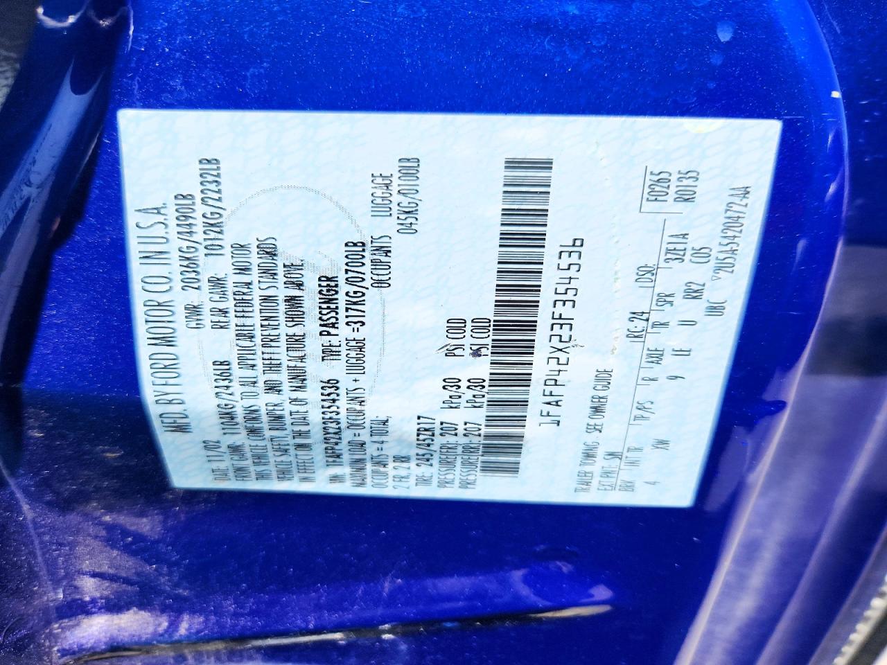 2003 Ford Mustang Gt Blue vin: 1FAFP42X23F354536