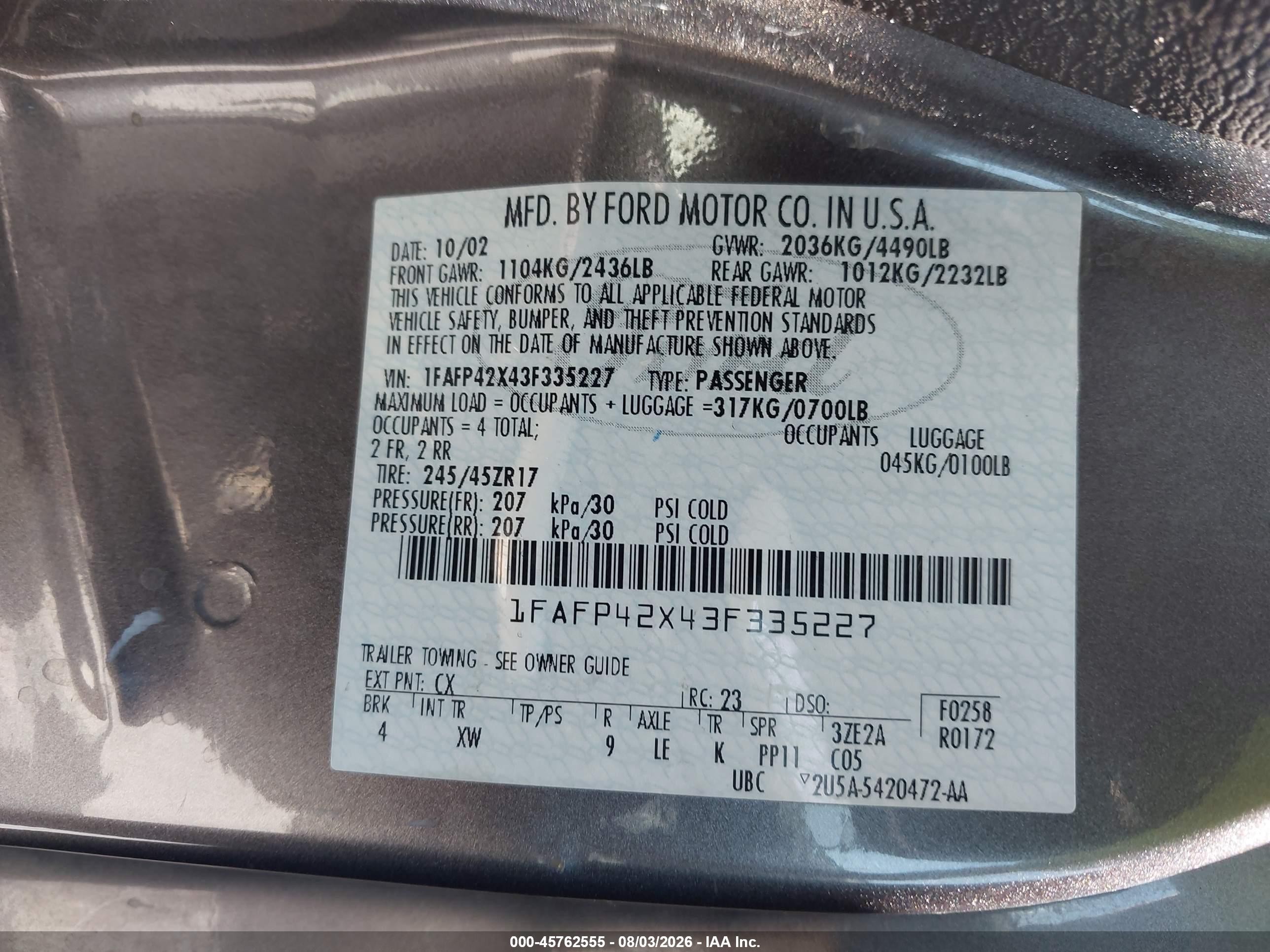 2003 Ford Mustang Gt Gray vin: 1FAFP42X43F335227