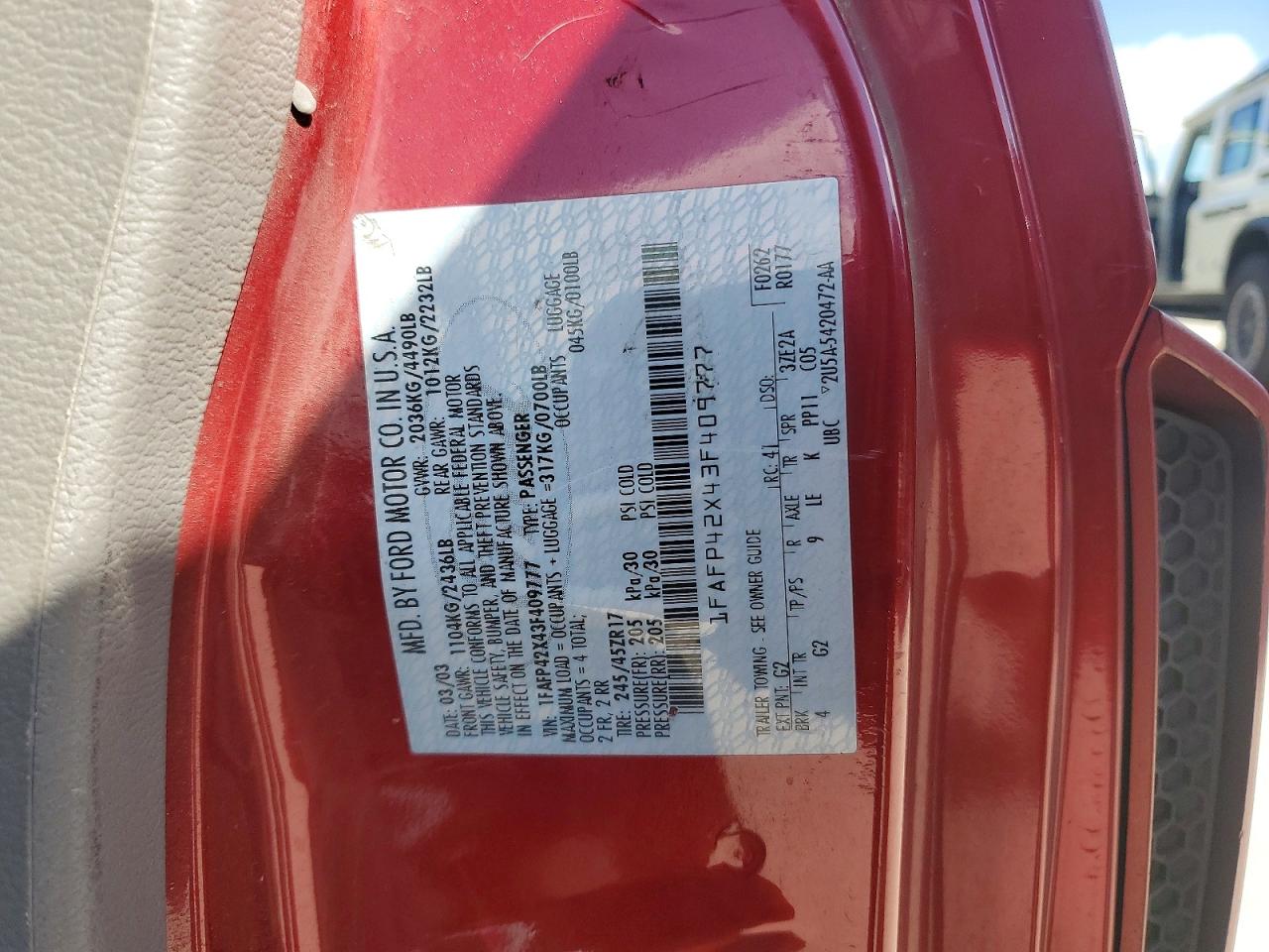 2003 Ford Mustang Gt Red vin: 1FAFP42X43F409777