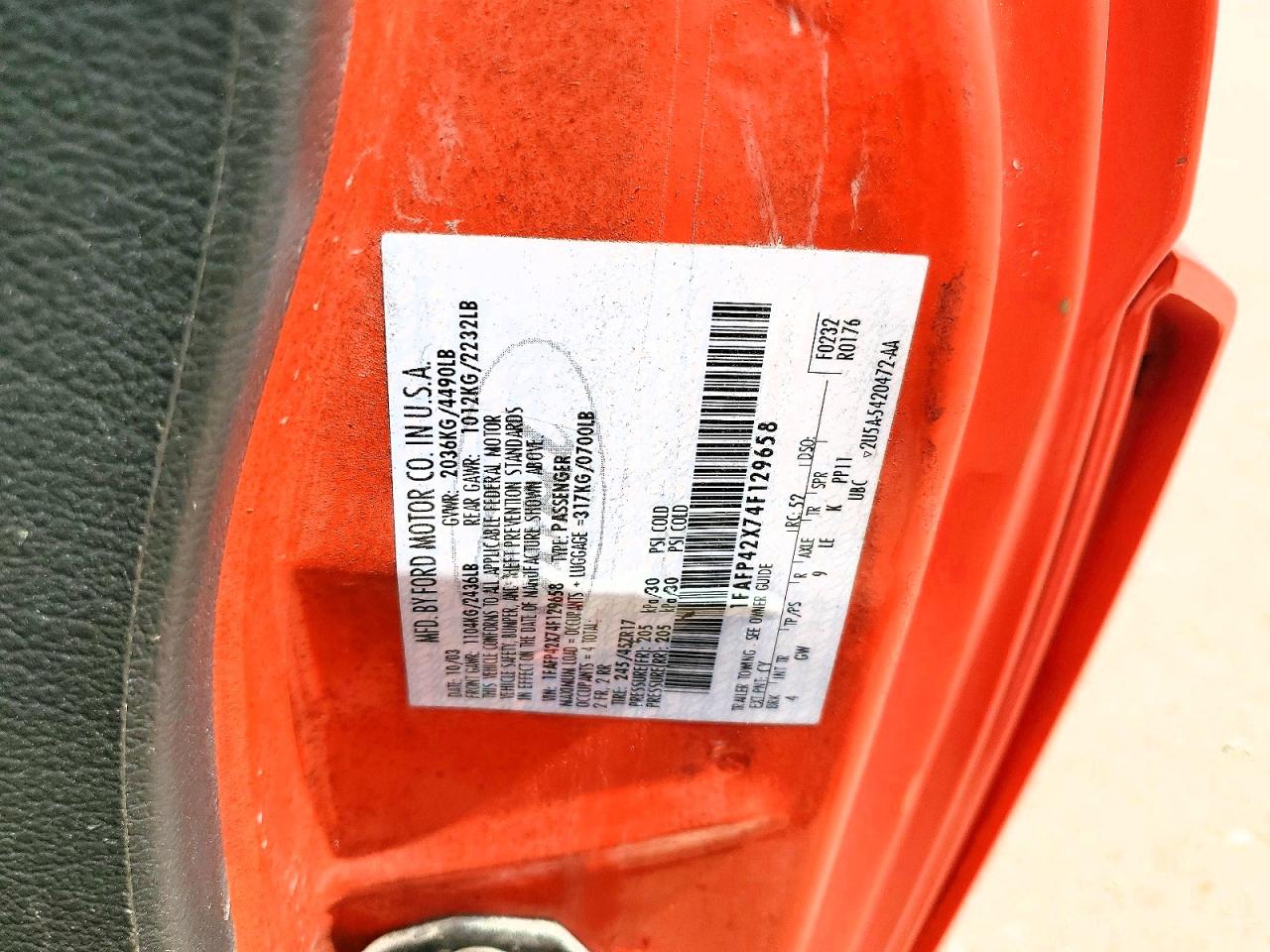 2004 Ford Mustang Gt Orange vin: 1FAFP42X74F129658