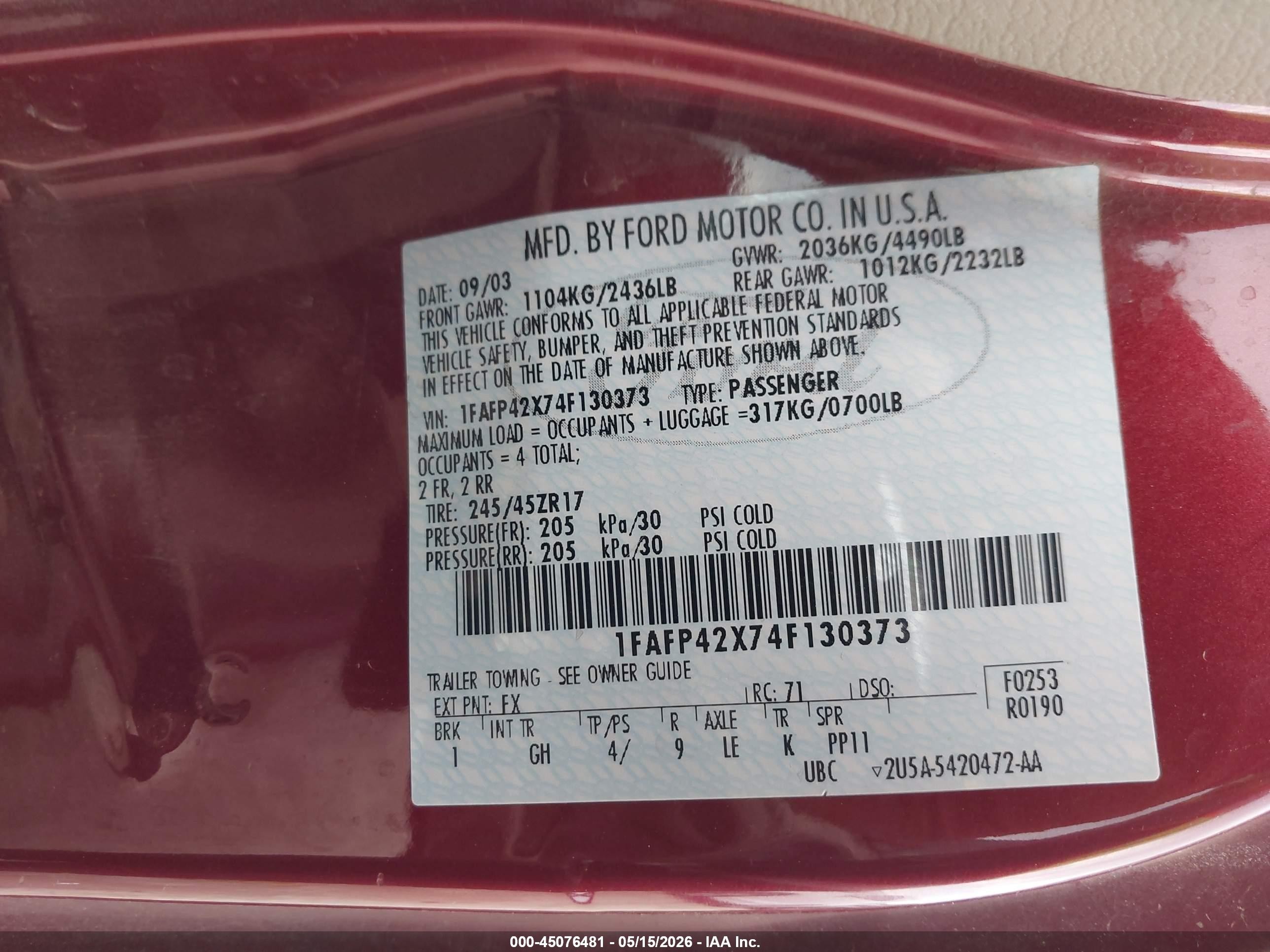 2004 Ford Mustang Gt Red vin: 1FAFP42X74F130373