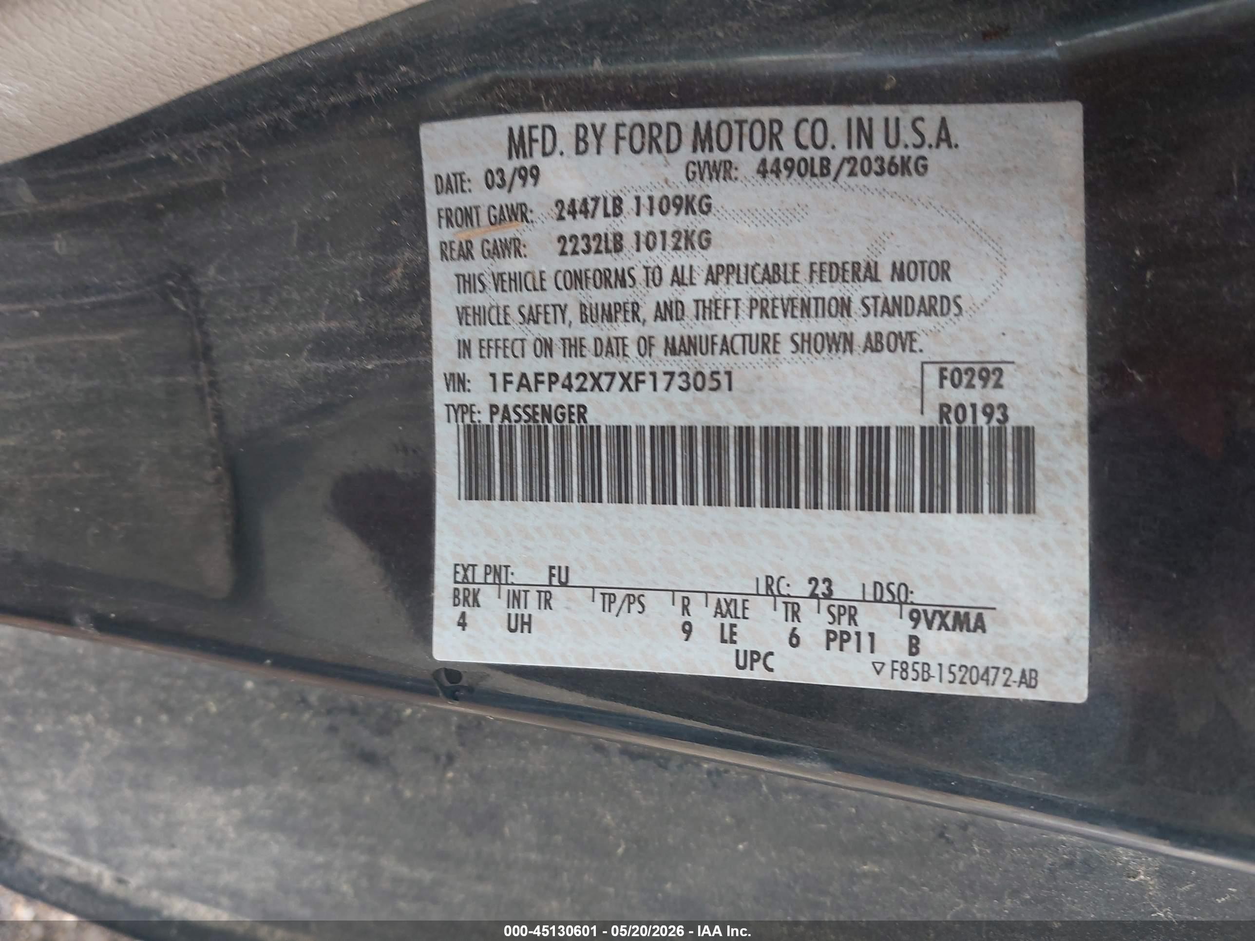 1999 Ford Mustang Gt Blue vin: 1FAFP42X7XF173051