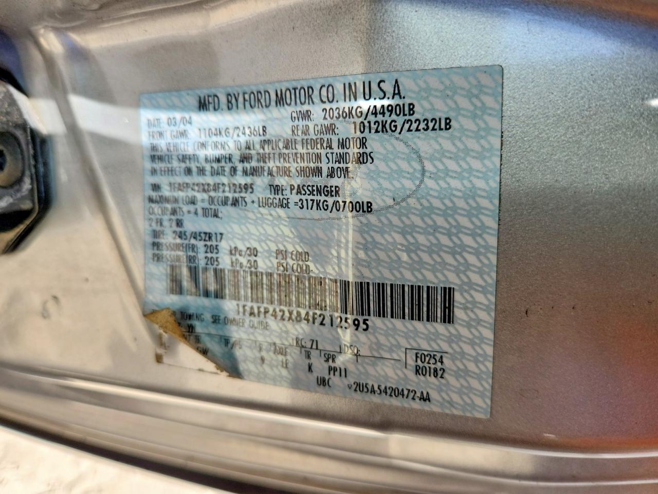 2004 Ford Mustang Gt Silver vin: 1FAFP42X84F212595