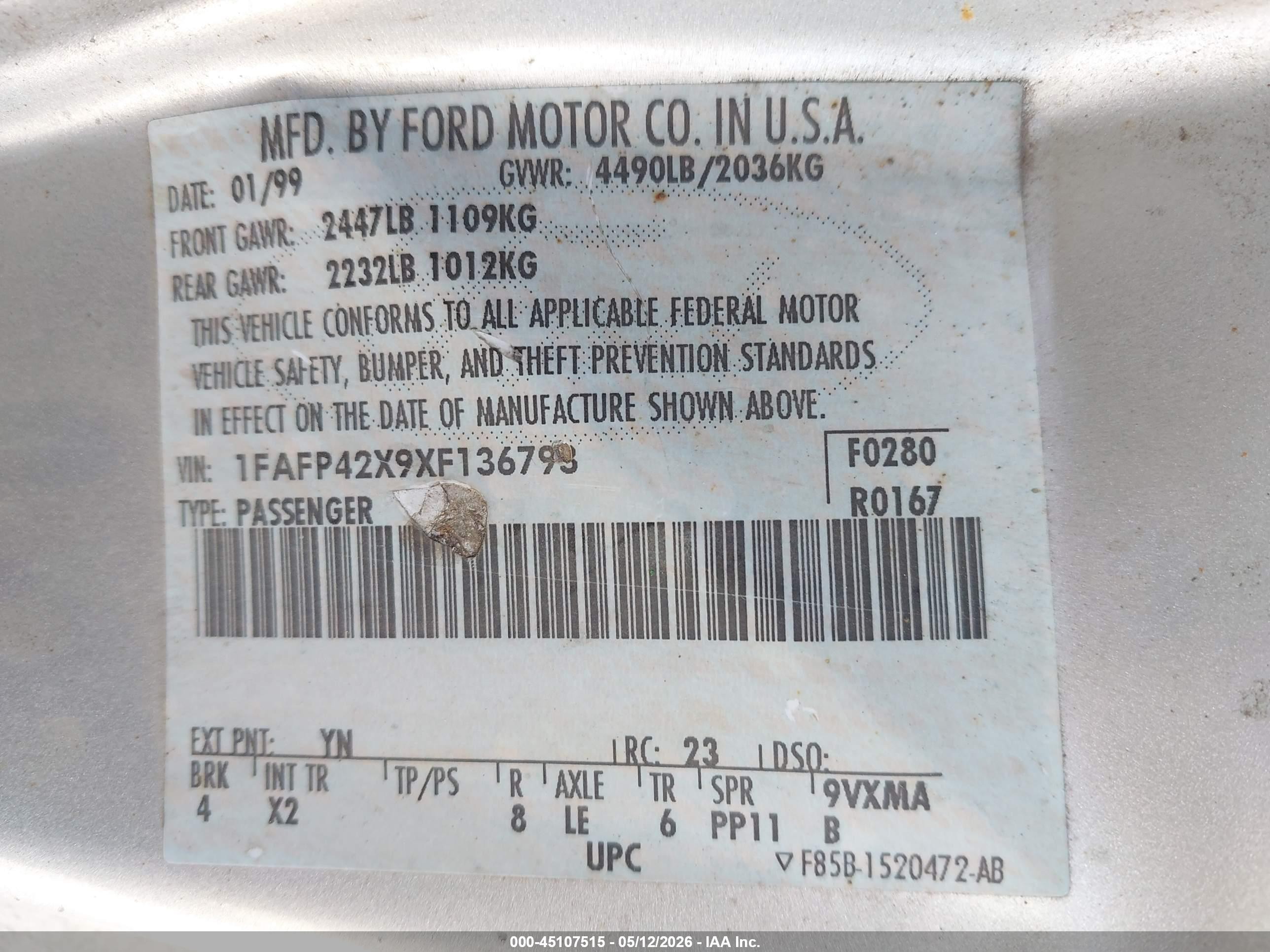 1999 Ford Mustang Gt Серебряный vin: 1FAFP42X9XF136793